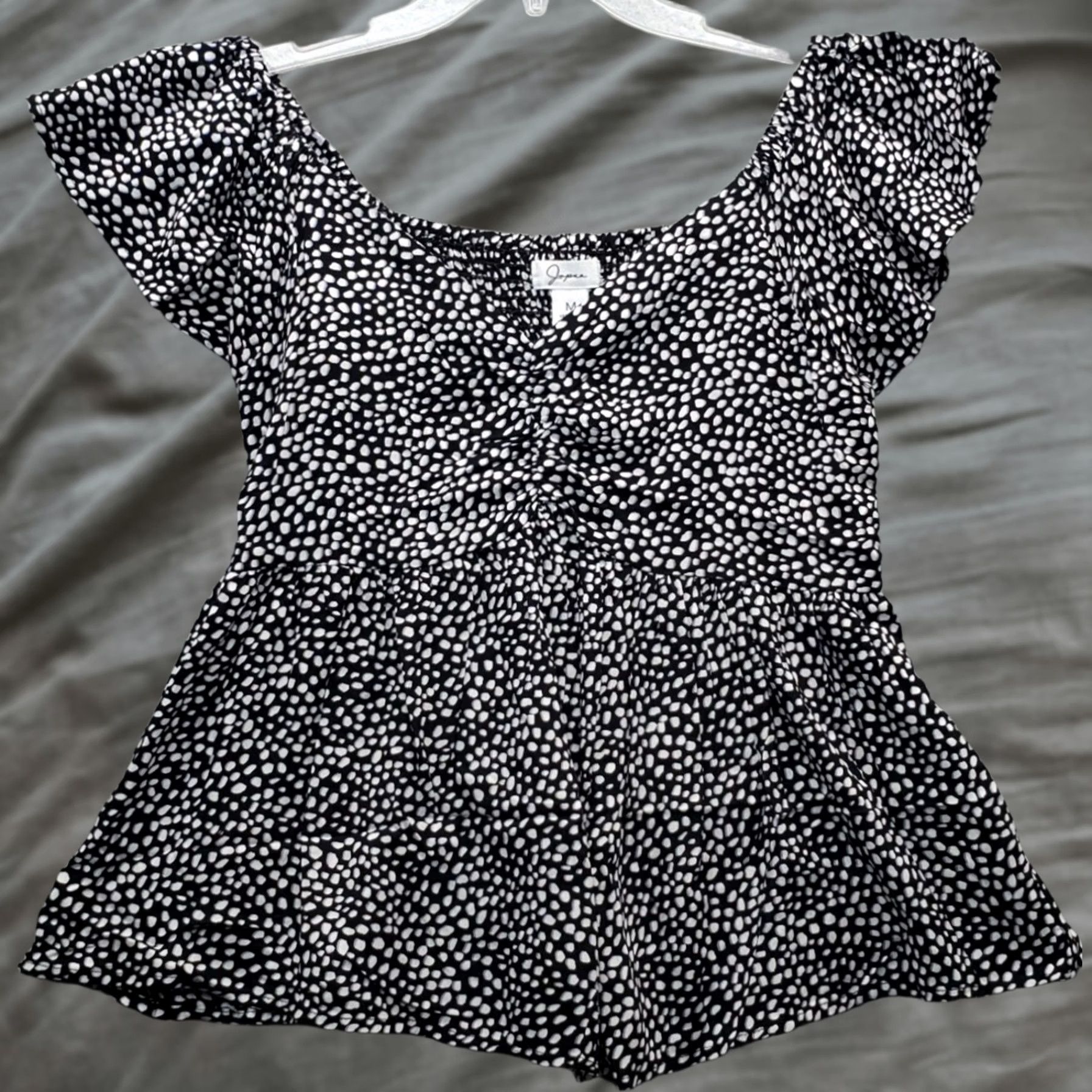 Vintage Japna Blouse Womens M Polka Dot Rayon Pleated Smocked Cap Sleeve Shirt Top Size M / US 6-8 / IT 42-44 - 1 Thumbnail