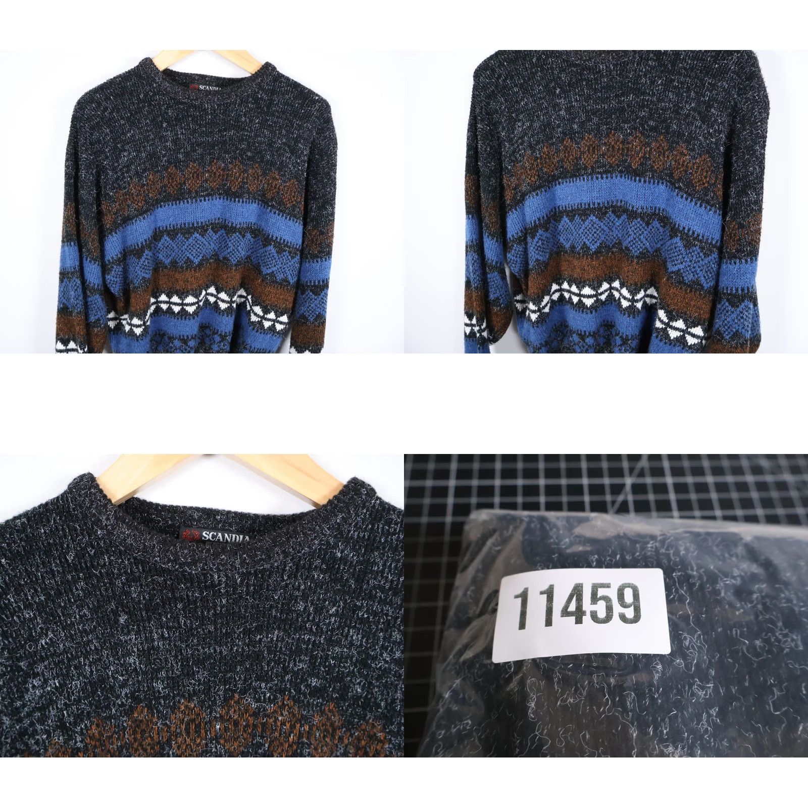 Vintage VINTAGE Scandia Sweater Men's Large Gray Blue Fair Isle Fuzzy Acrylic Knit VTG Size US L / EU 52-54 / 3 - 8 Thumbnail
