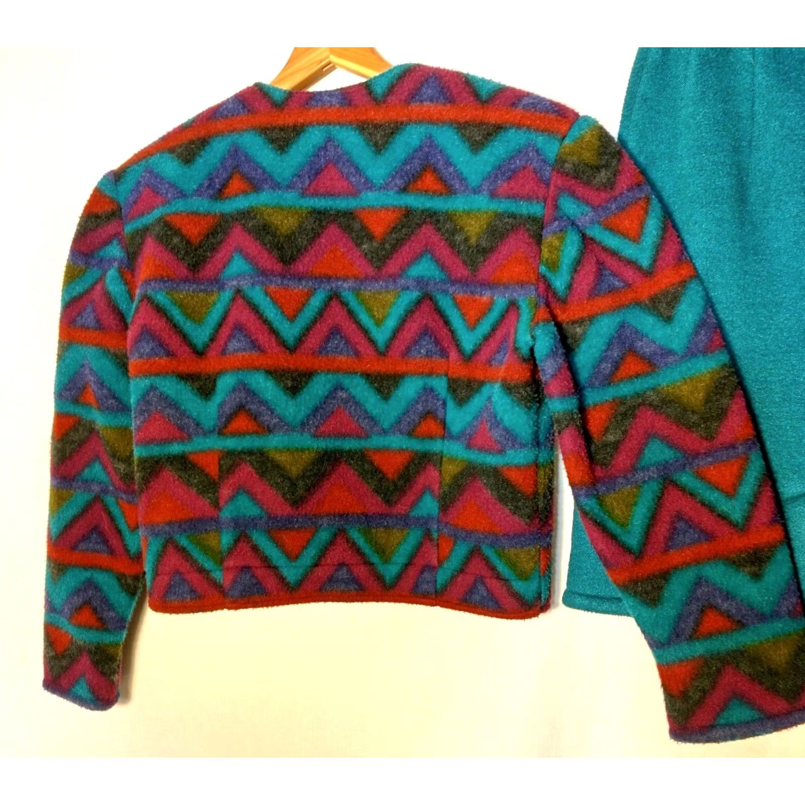 Altea Vintage 1990s Skirt Suit Jacket Small Teal Maroon Geometric Retro Gorpcore 2 Pc Size 26" / US 2 / IT 38 - 6 Thumbnail