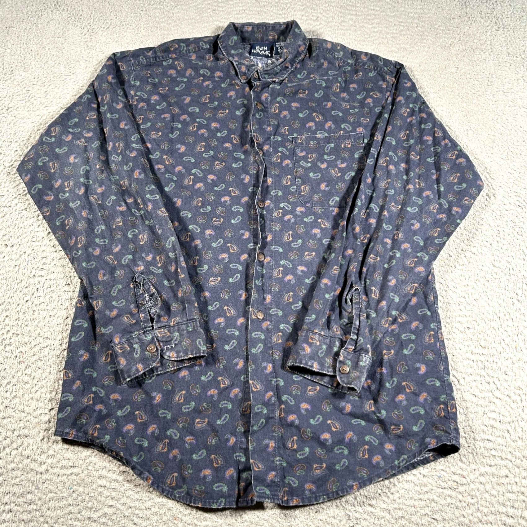 Vintage VINTAGE Bon Homme Shirt Men XL Button-Down Purple Paisley Hippie Made In USA Shirt Size US XL / EU 56 / 4 - 2 Thumbnail