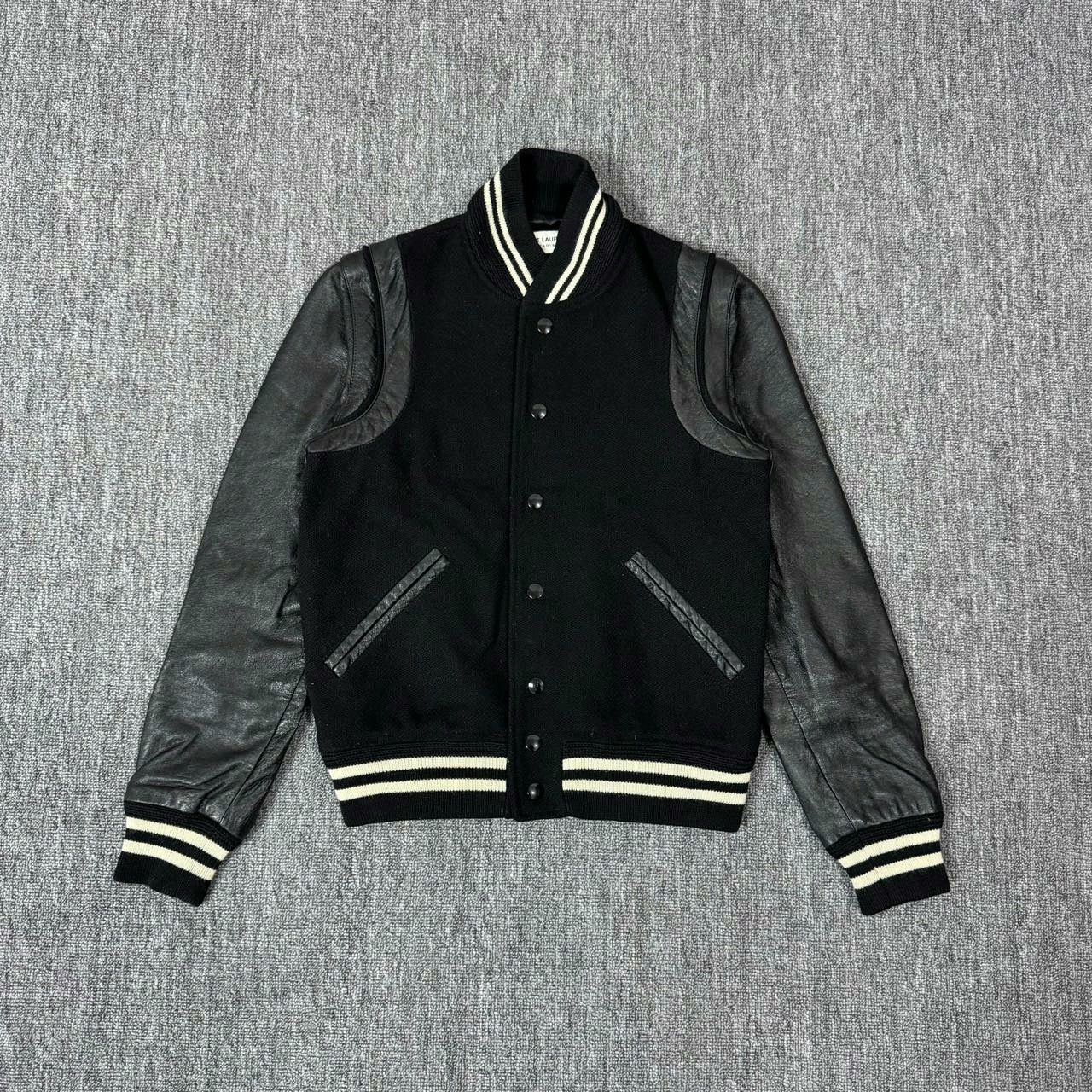 Saint Laurent Paris Saint Laurent Black Leather Sleeve Varsity Jacket Size US M / EU 48-50 / 2 - 1 Thumbnail