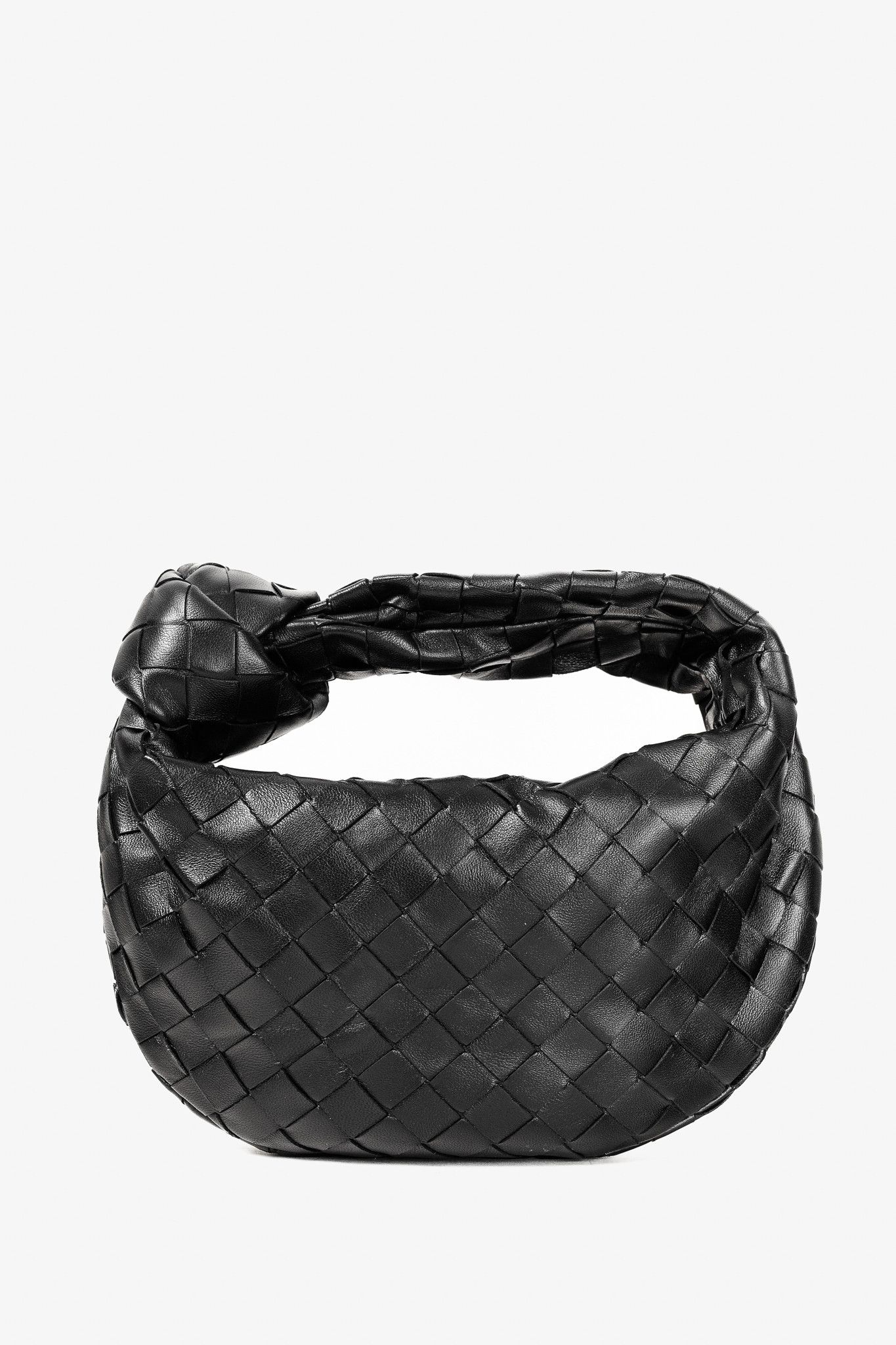 Bottega Veneta Mini Jodie Black Leather Knotted Round Bag, Women's