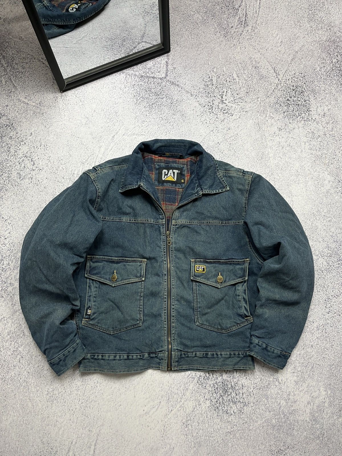 Caterpillar Vintage 90’s Cat Active Plaid Work Jacket Denim Caterpillar Size US S / EU 44-46 / 1 - 1 Thumbnail