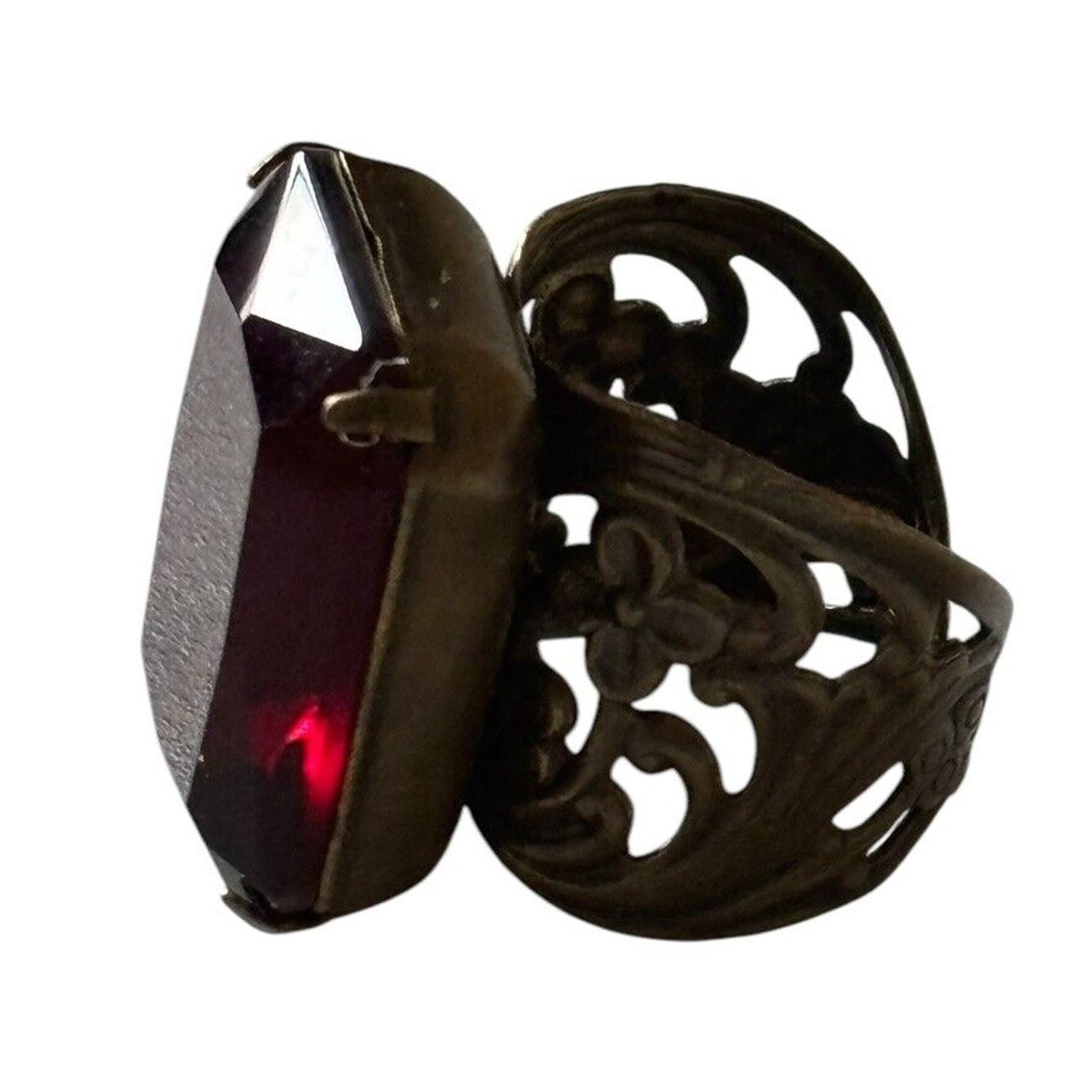 Other Sorrelli Statement Ring Red Crystal Brass Adjustable Ring Size ONE SIZE - 7 Thumbnail