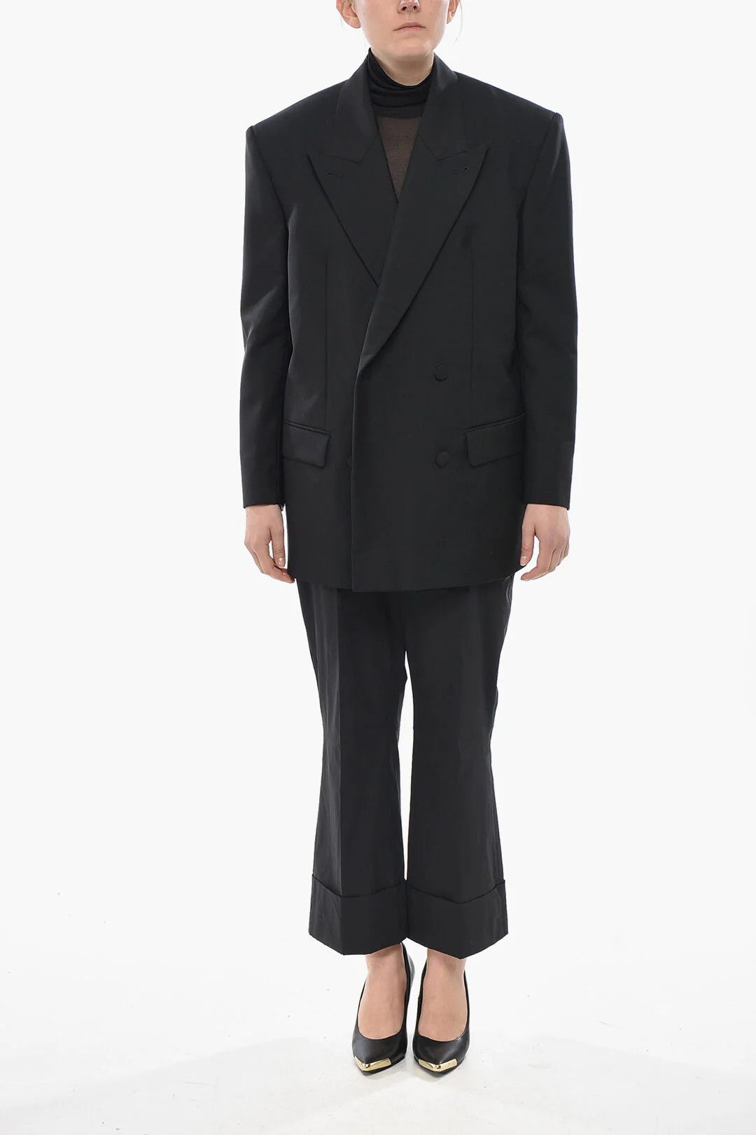 Givenchy og1mm0326 Oversized Double-Breasted Blazer in Black Size S / US 4 / IT 40 - 4 Thumbnail