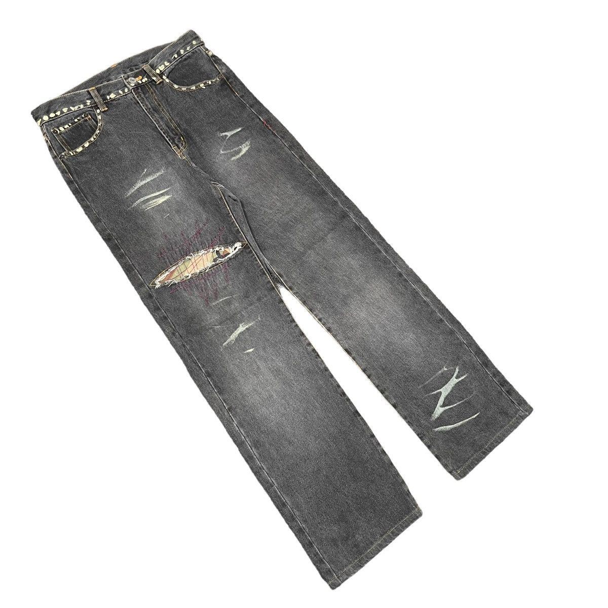 If Six Was Nine × KMRii × Takeo Kikuchi Takeo Kikuchi Sashiko Painter Charcoal Denim Jeans Size US 29 - 3 Thumbnail