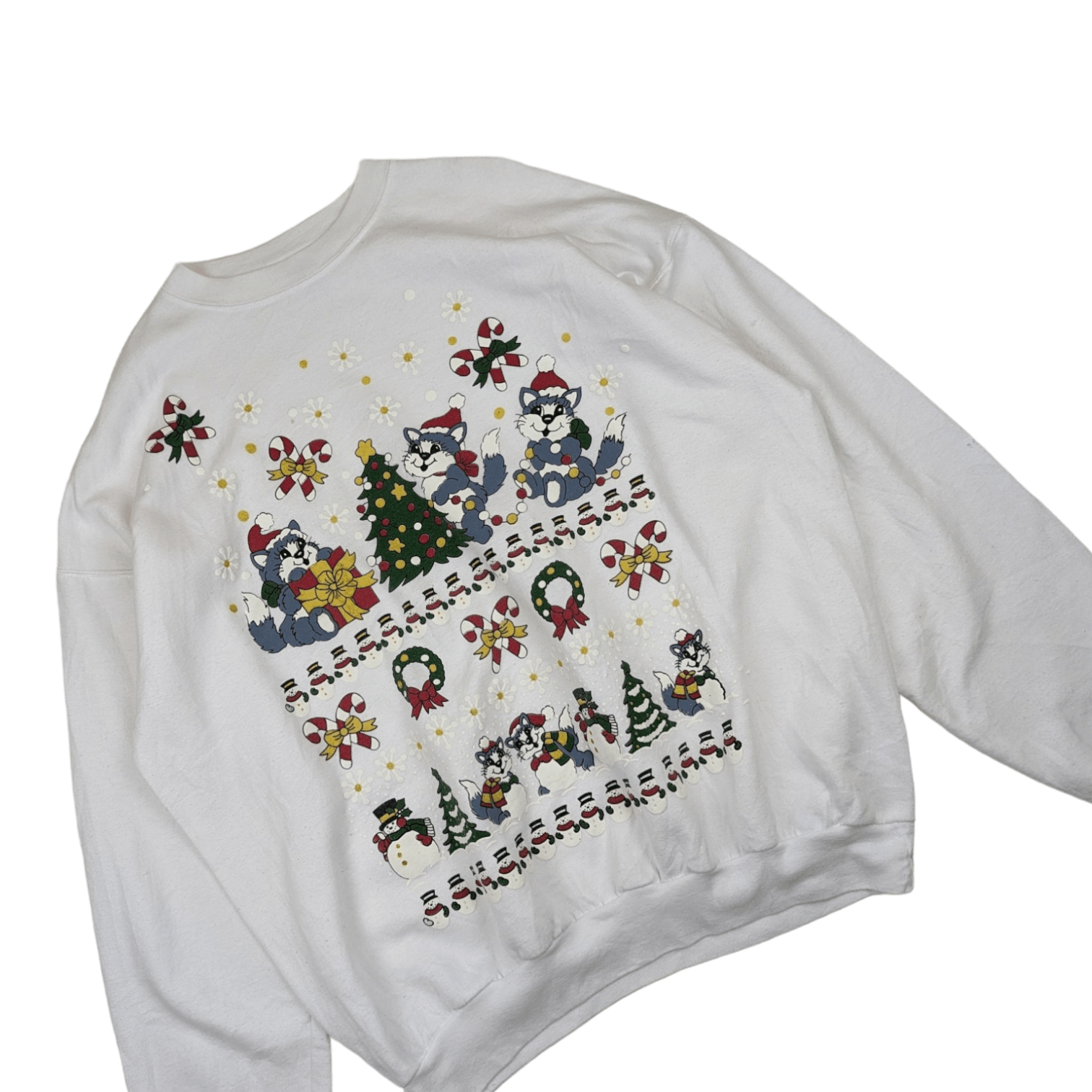 Hanes Vintage 2000's CHRISTMAS Tree Cat Animal Jumper Sweatshirt Size US XL / EU 56 / 4 - 3 Thumbnail