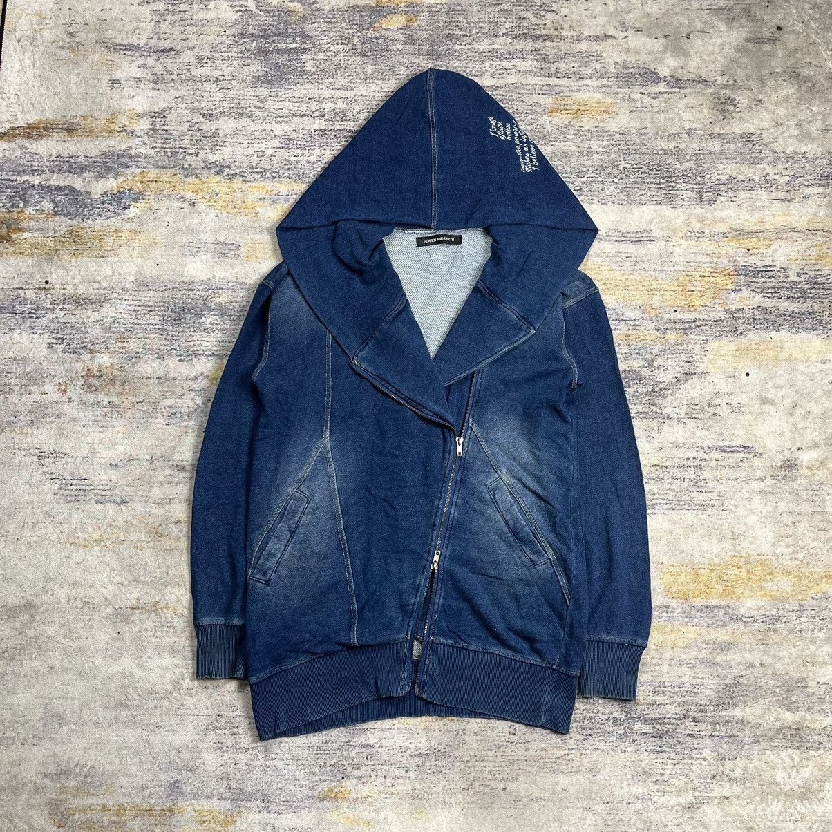 Japanese Brand Heaven and Earth indigo asymmetrical biker zip hoodie Size US M / EU 48-50 / 2 - 8 Thumbnail