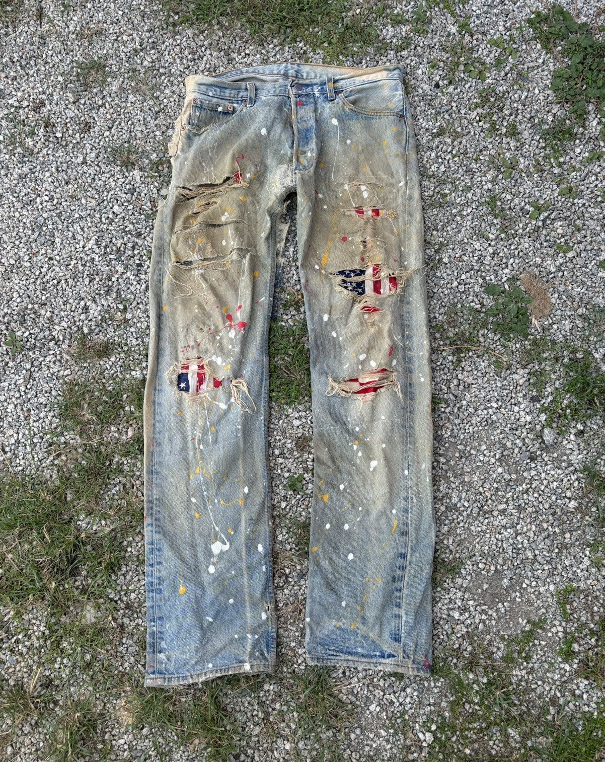 Levi's 🔥LEVIS 501🇺🇸 MADE IN USA THRASHED DISTRESS RIPPED DENIM Size US 36 / EU 52 - 1 Thumbnail