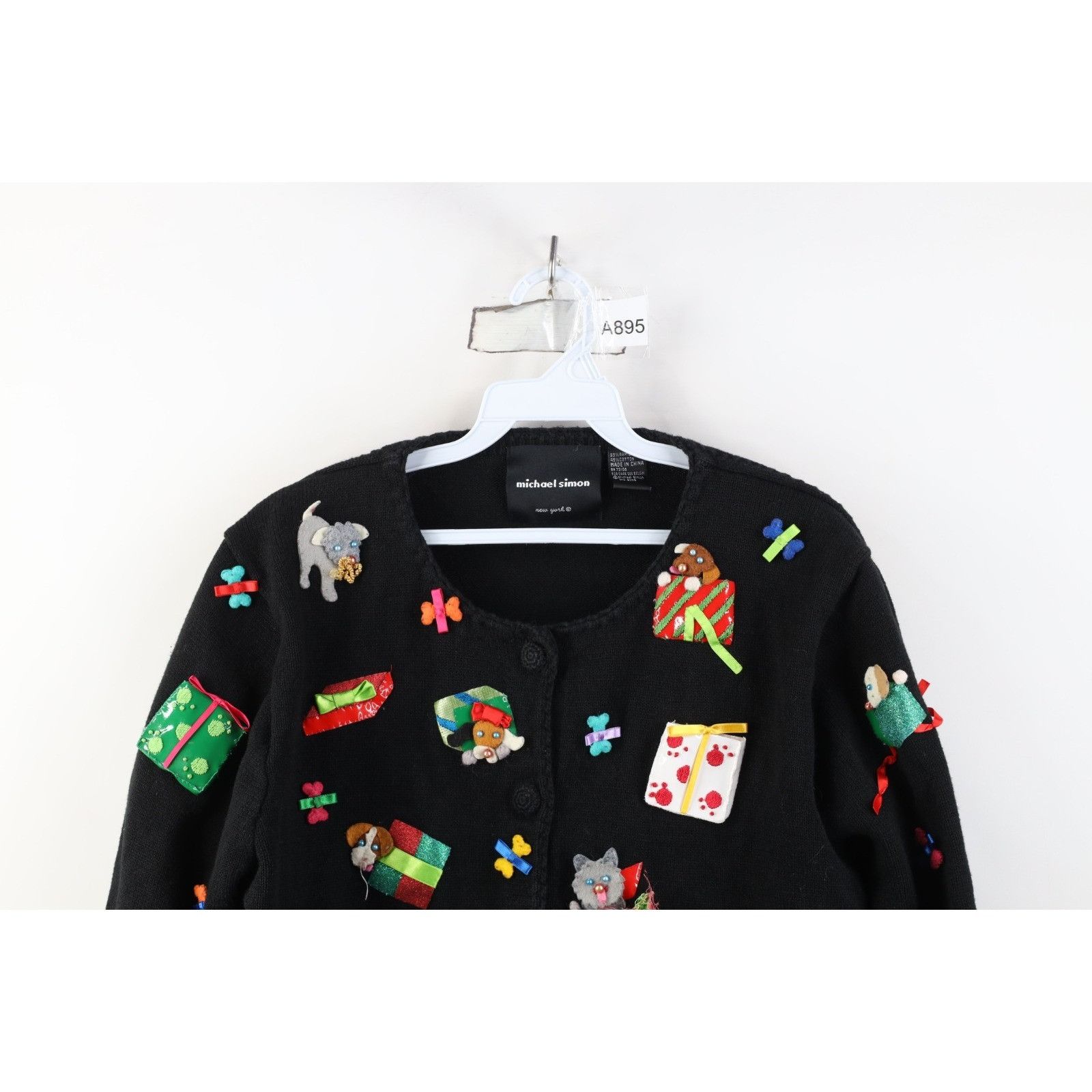 Vintage Vintage Y2K Michael Simon Christmas Dog Cardigan Sweater Size L / US 10 / IT 46 - 2 Thumbnail