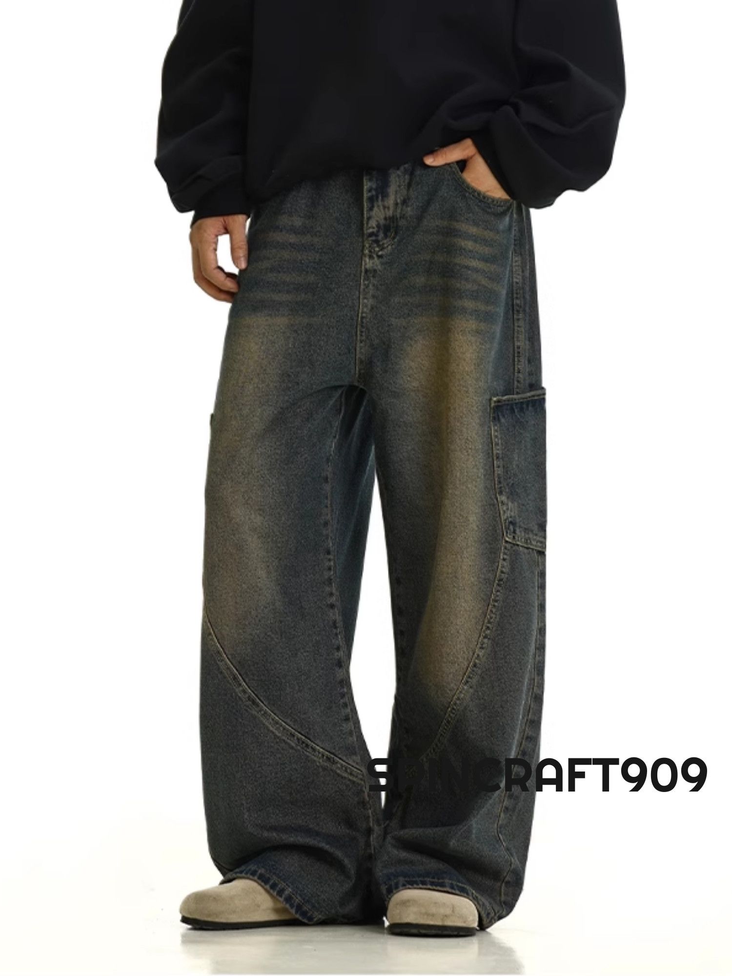 Washed Baggy Flare Denim Jeans