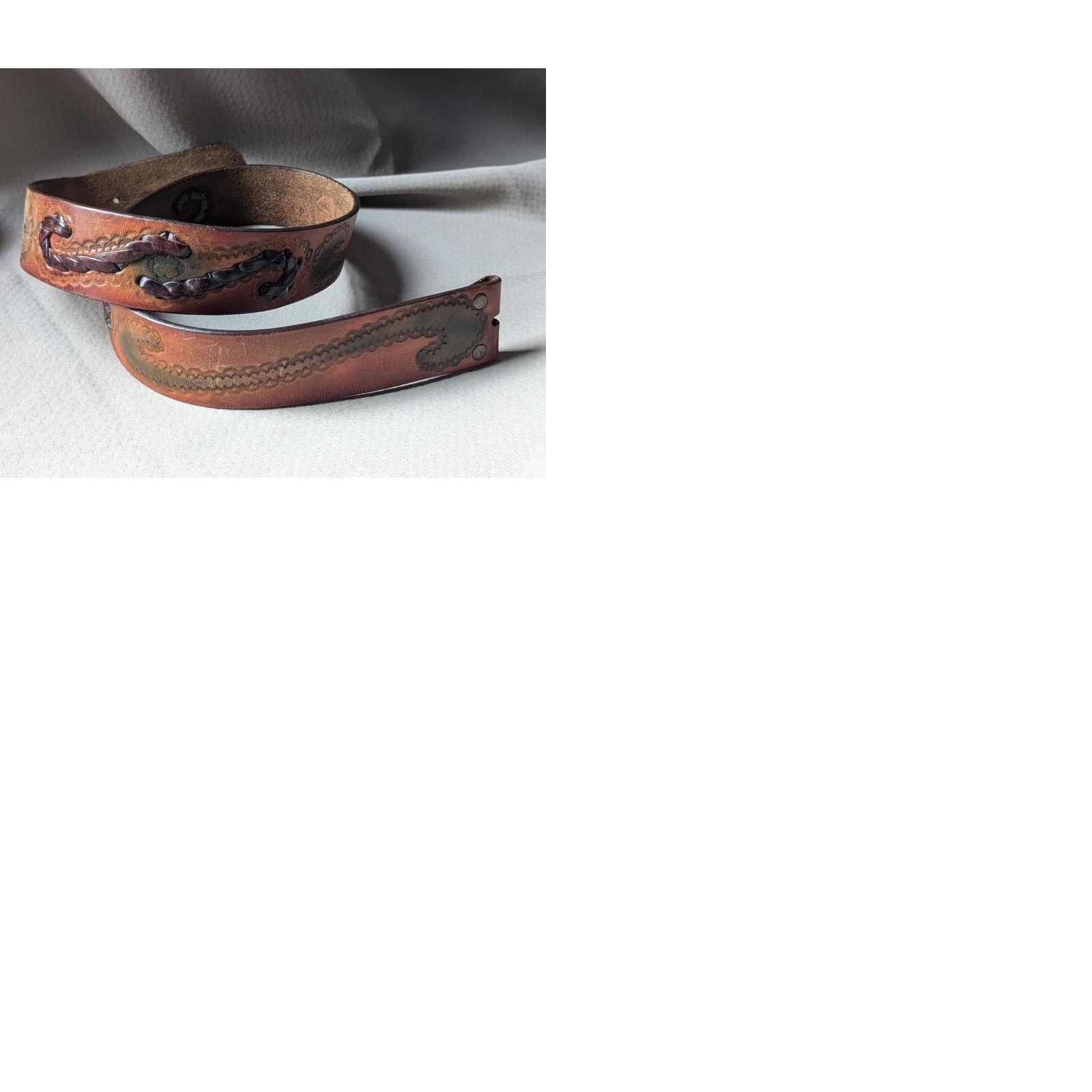 Vintage VINTAGE handmade western belt MEN 32 Brown leather Tooled braided cowhide buckle belt 1-5/8" wide Size 32 Mens Size 32 - 9 Thumbnail