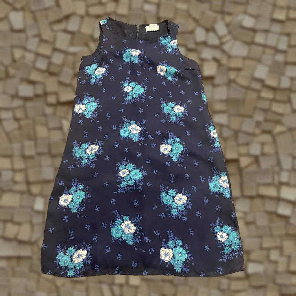 Vintage Outfit JPR Dress Womens Petite Small Navy Blue Floral Shift Sleeveless Size S / US 4 / IT 40 - 1 Thumbnail