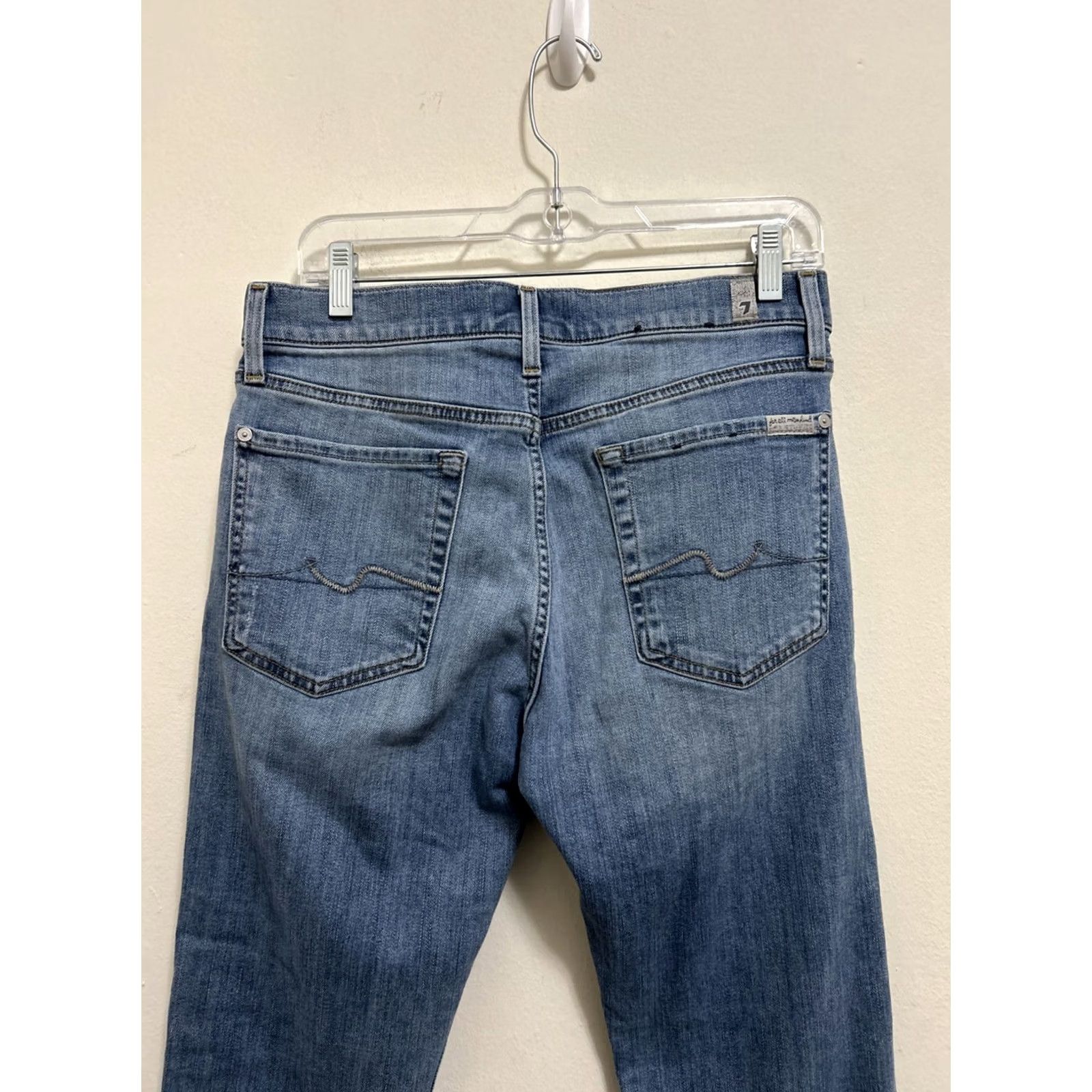7 For All Mankind 7 For All Mankind Luxe Performance Slimmy Jeans Mens 31x29 Blue Denim Slim Straight Pockets Bit Stretch Regular Fit YKK Rise Mid 10-12in (Blue) mens Size US 31 - 6 Thumbnail