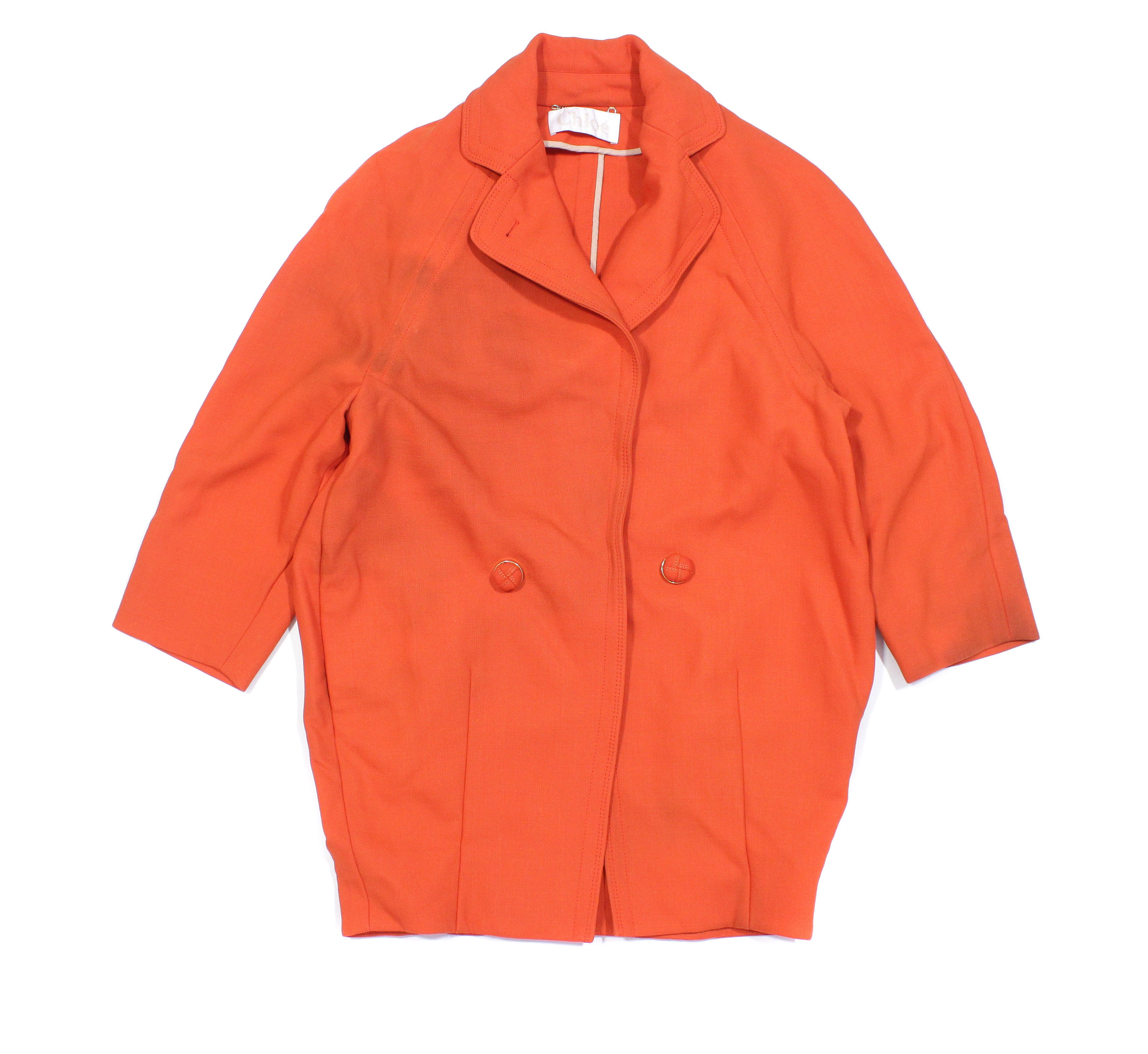 Chloe Tomato Red Wool Light Overcoat Size XS / US 0-2 / IT 36-38 - 1 Thumbnail