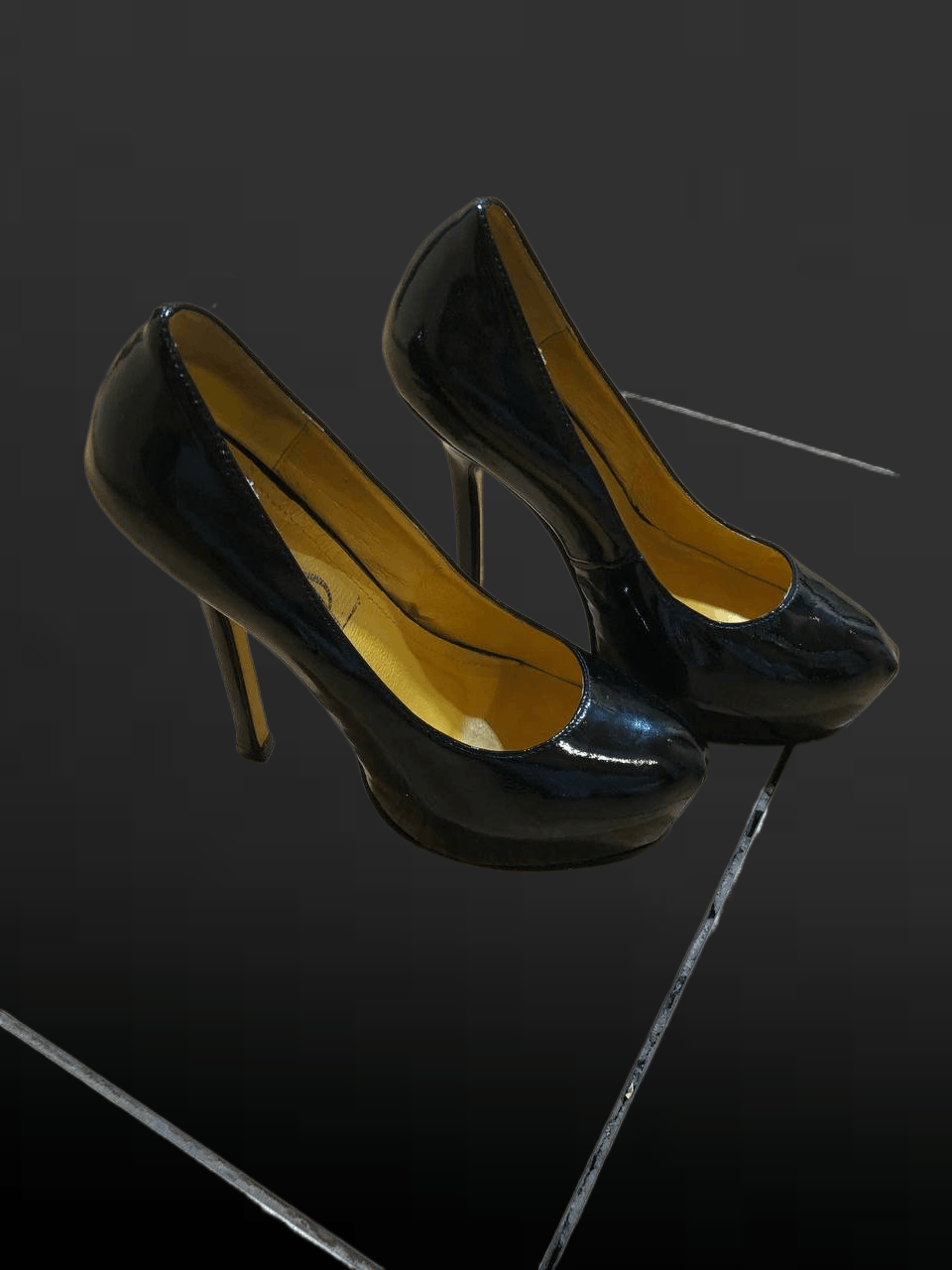 Yves Saint Laurent YVES SAINT LAURENT BLACK PATENT PUMP PEEP TOE HEELS Size US 7 / IT 37 - 1 Thumbnail