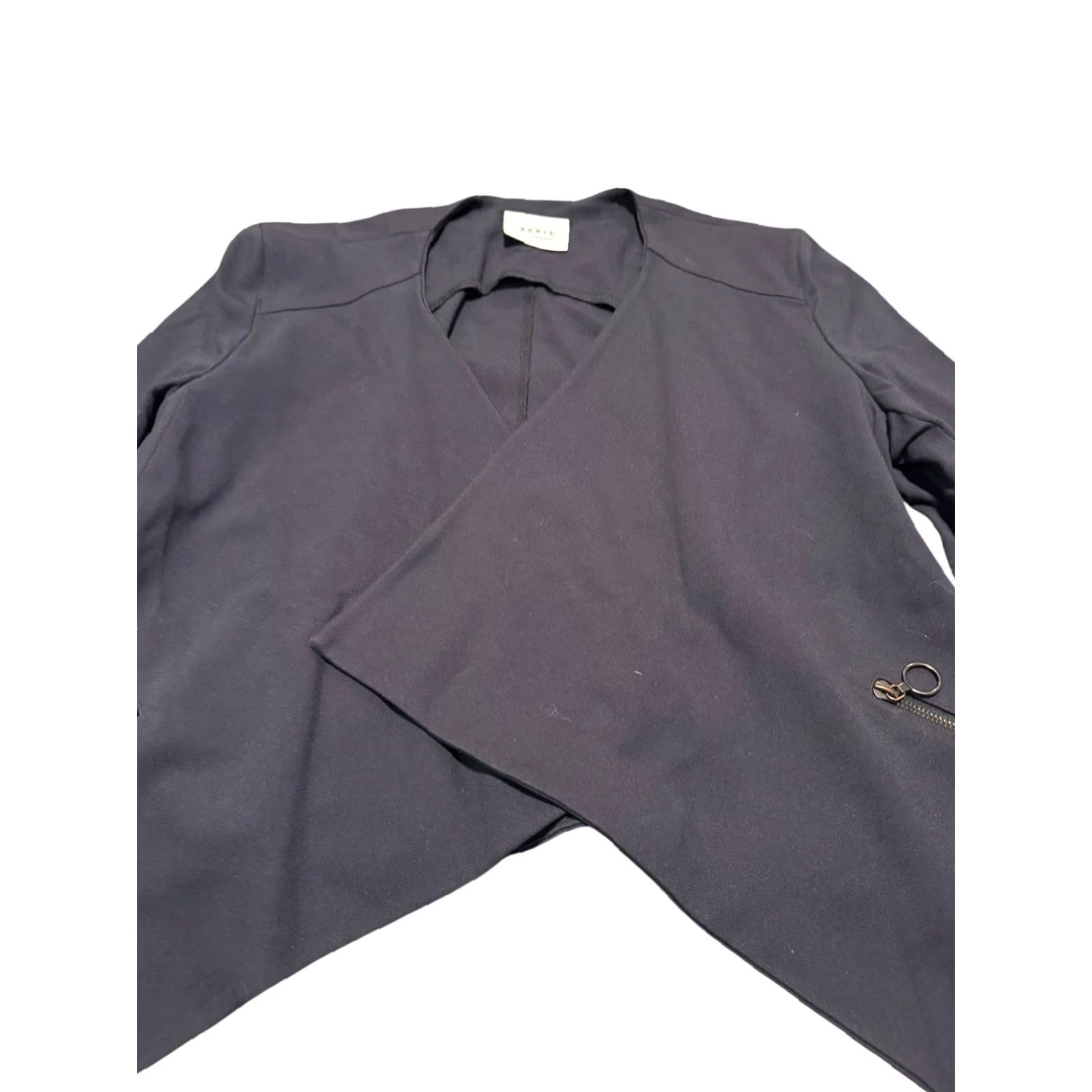 Vintage Akris punto Black Asymmetrical Drape Front Jersey Jacket Blazer Silver Ring Zips Shirt Women 10 Regular Zip Pockets All Seasons Size L / US 10 / IT 46 - 5 Thumbnail