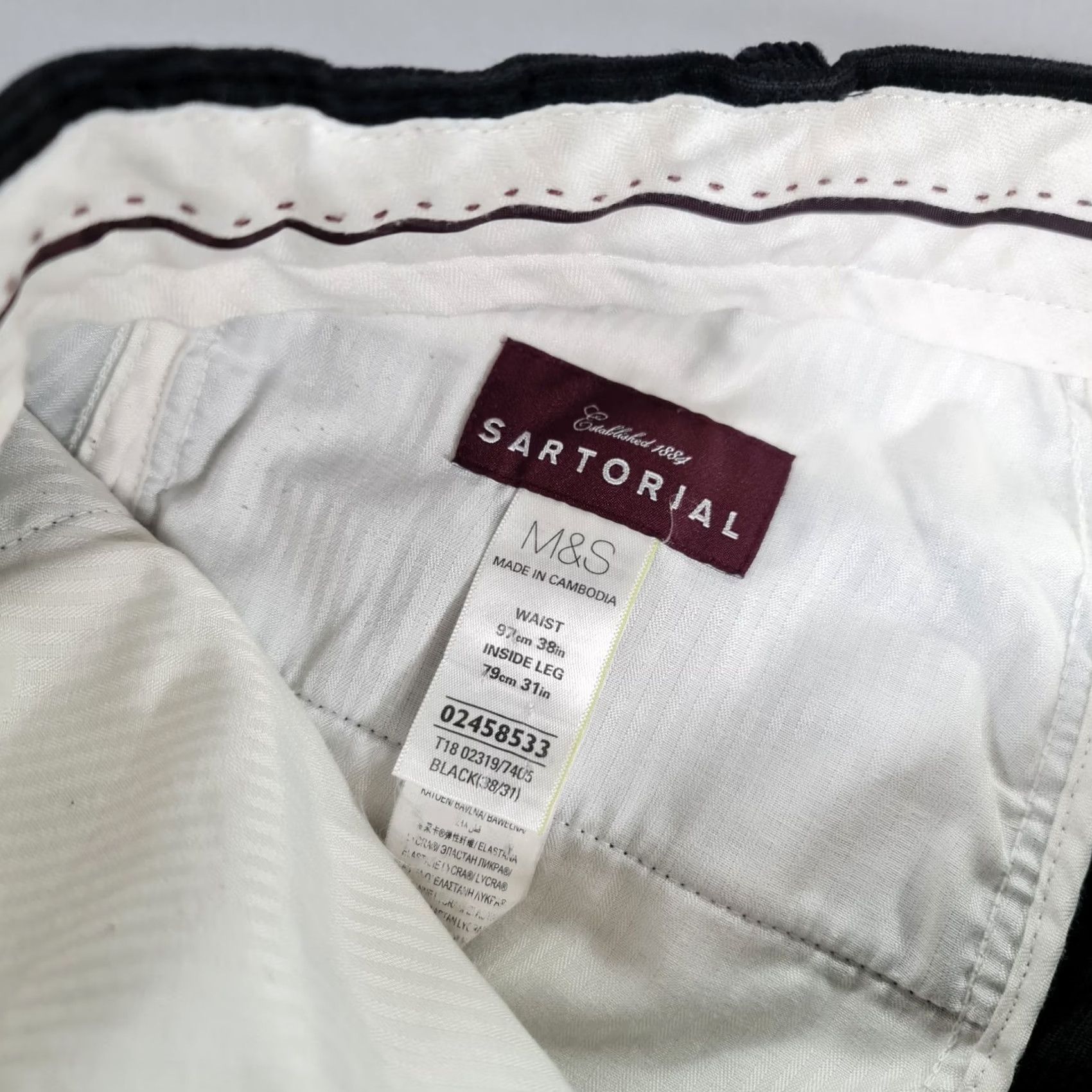 Marks & Spencer M&S Sartorial Mens Trousers Black W38 L31 Corduroy Pants Casual Chino Flat Front Button Zip Pockets Regular Mens Size US 38 / EU 54 - 4 Thumbnail