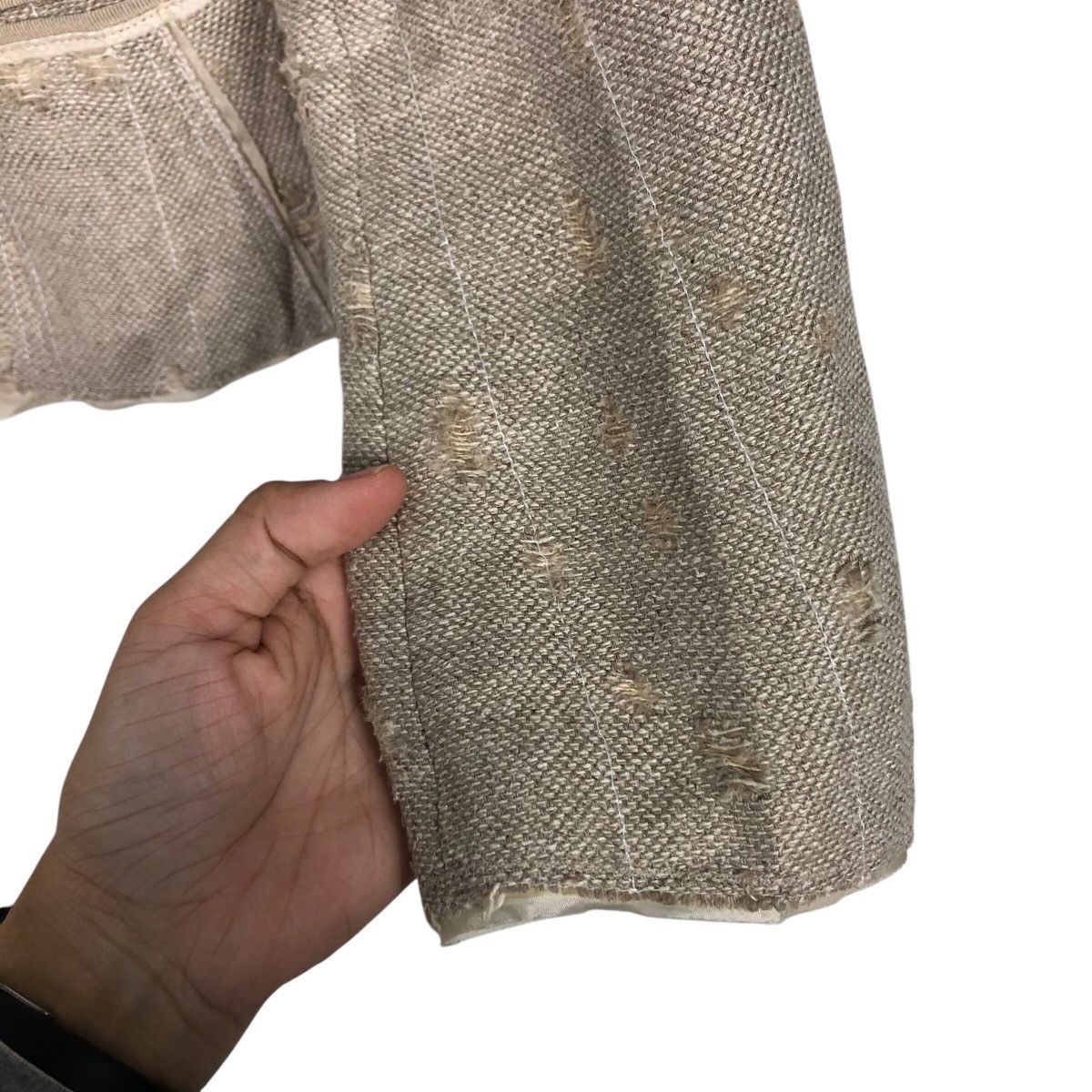 Prada 📌Rich Grey Cropped Distressed Tweed Jacket Prada Milano Size M / US 6-8 / IT 42-44 - 16 Thumbnail
