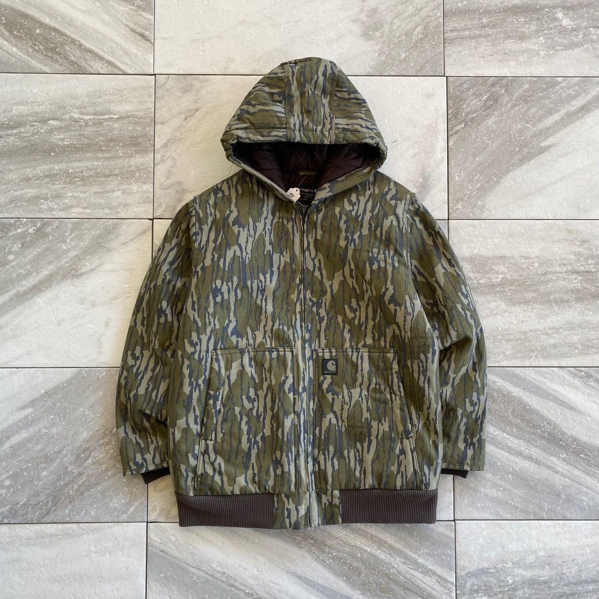 image of Carhartt Boys Tree Bark Camo Hooded Zip Up Jacket, Men's (Size Medium)