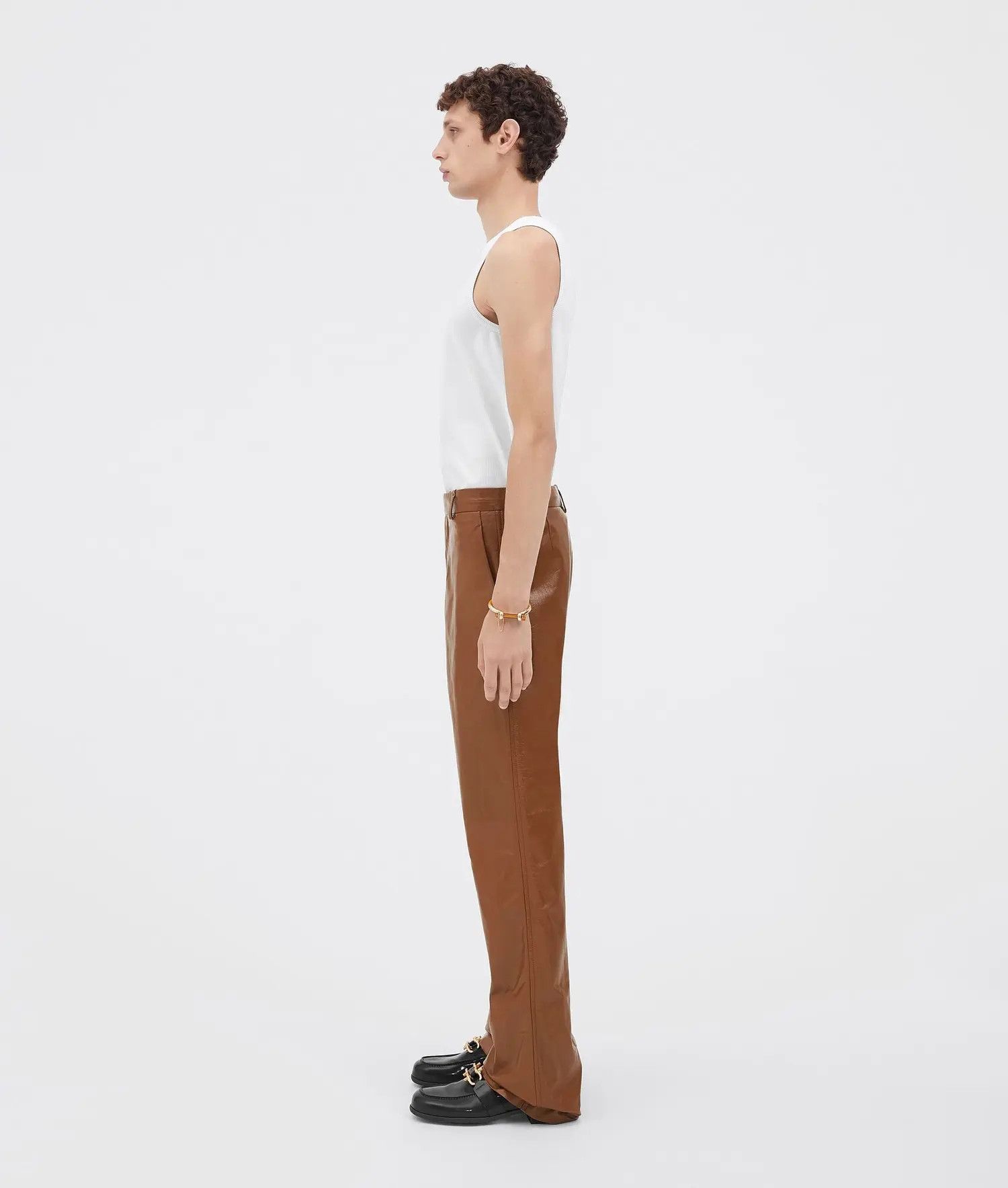 Bottega Veneta o1loc1c0325 716101 Straight Leg Shiny Leather Trouser Brown Size US 36 / EU 52 - 2 Thumbnail