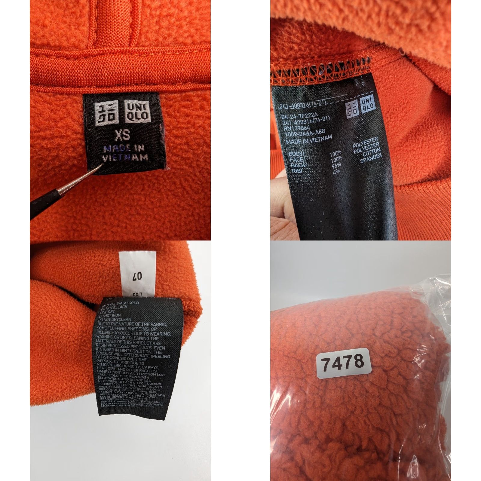 Uniqlo VINTAGE Uniqlo Blocktech Fleece Pile-Lined Zip Hoodie Fleece Jacket Orange XS Women Hoodie Sleeve Long Zip Size XS / US 0-2 / IT 36-38 - 9 Thumbnail