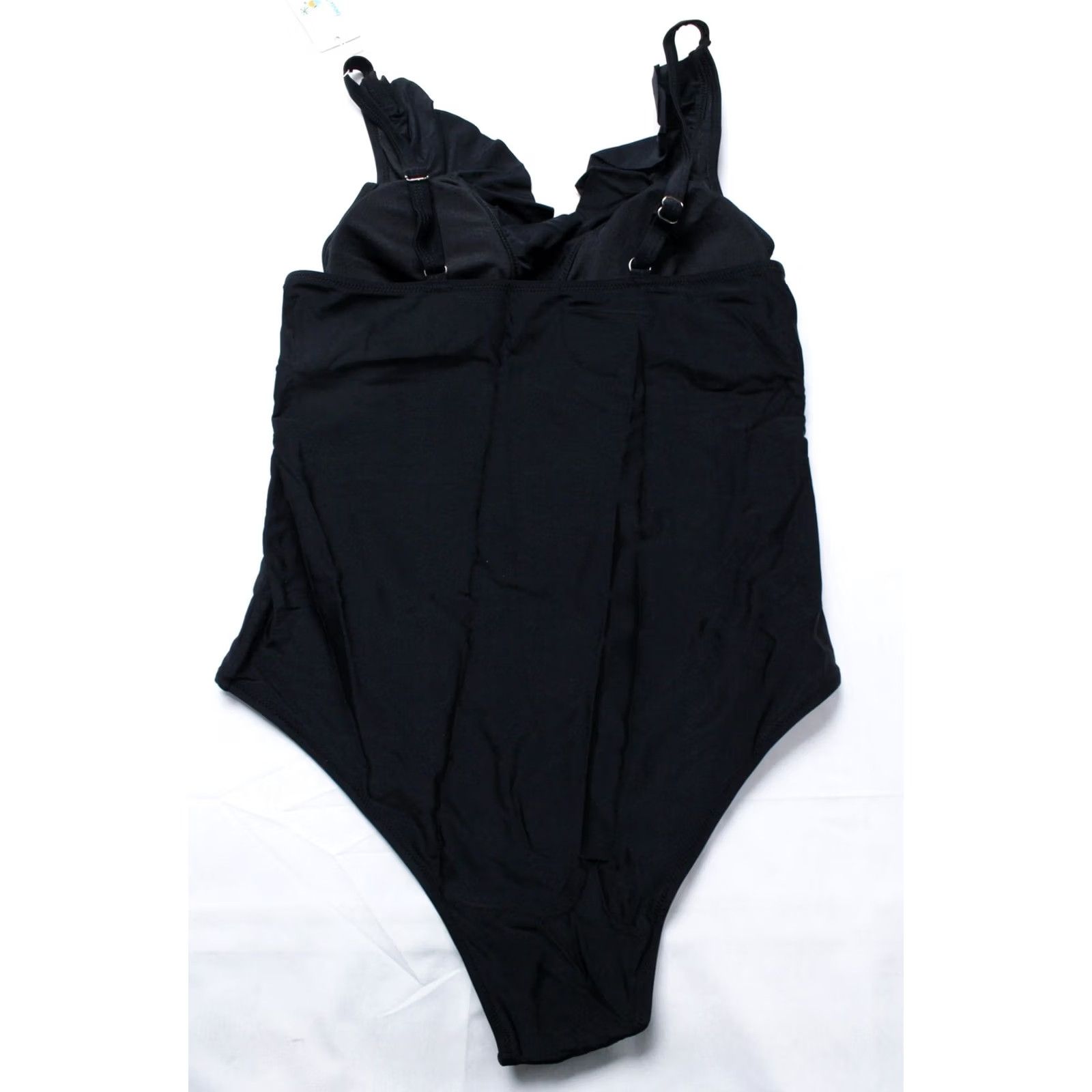 Vintage Beachsissi One Piece Swimsuit Women's Black Medium Solid Ruffled ZS6 NWT Size ONE SIZE - 3 Thumbnail