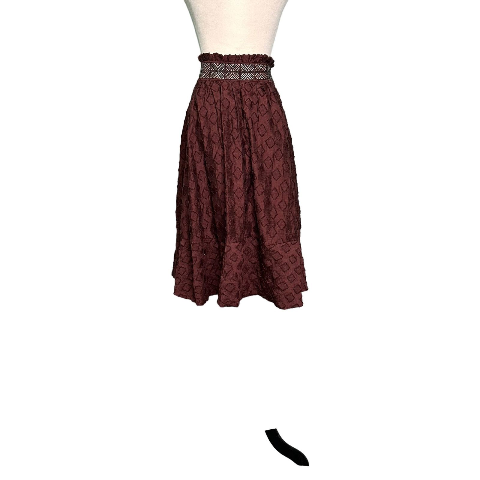 Anthropologie Maeve brown knee length pleated lined skirt size 2 Size 27" / US 4 / IT 40 - 3 Thumbnail