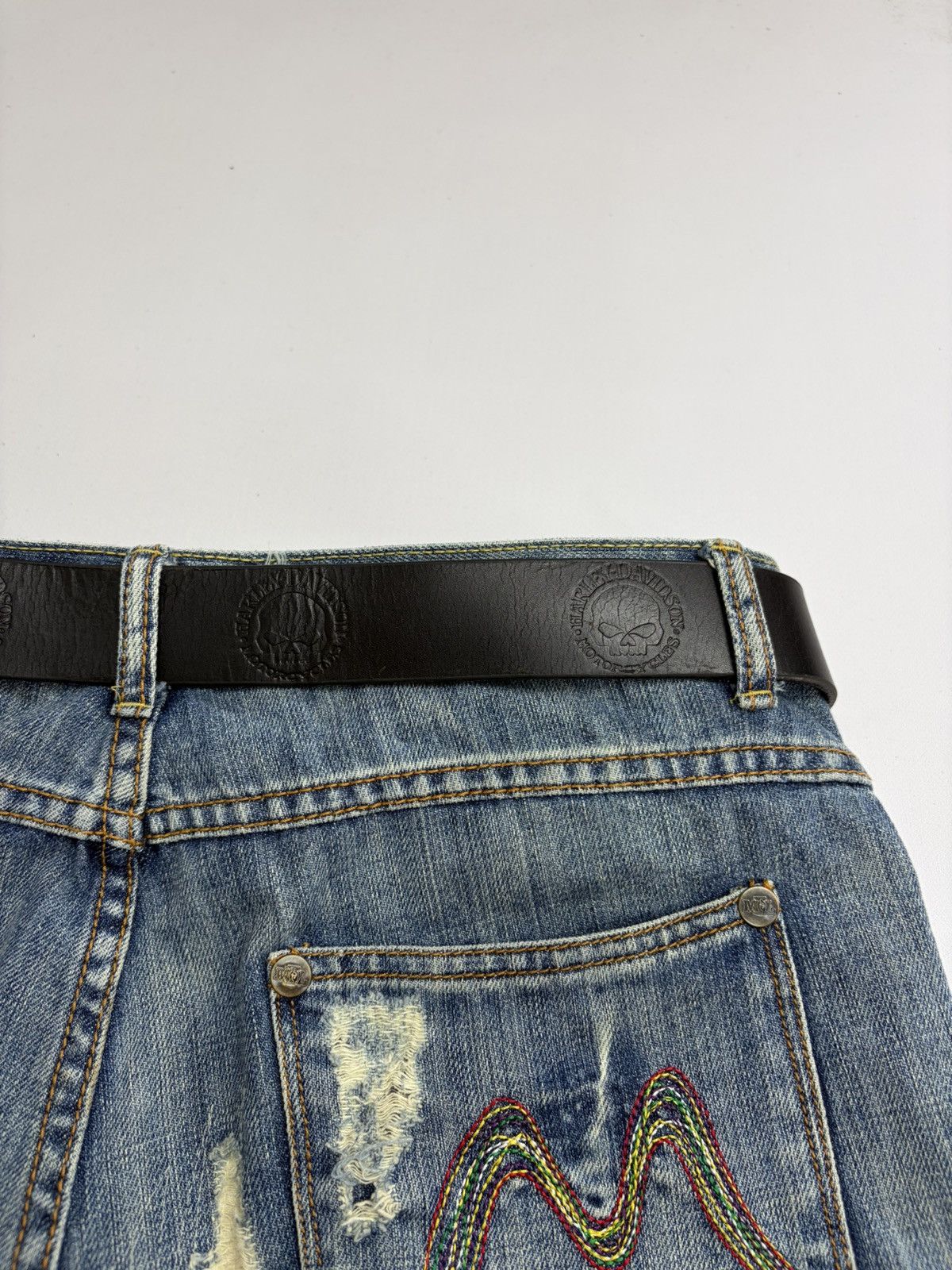 Harley Davidson Vintage Harley Davidson Belt Y2K Rhinestones Punk Leather Size 34 - 16 Thumbnail