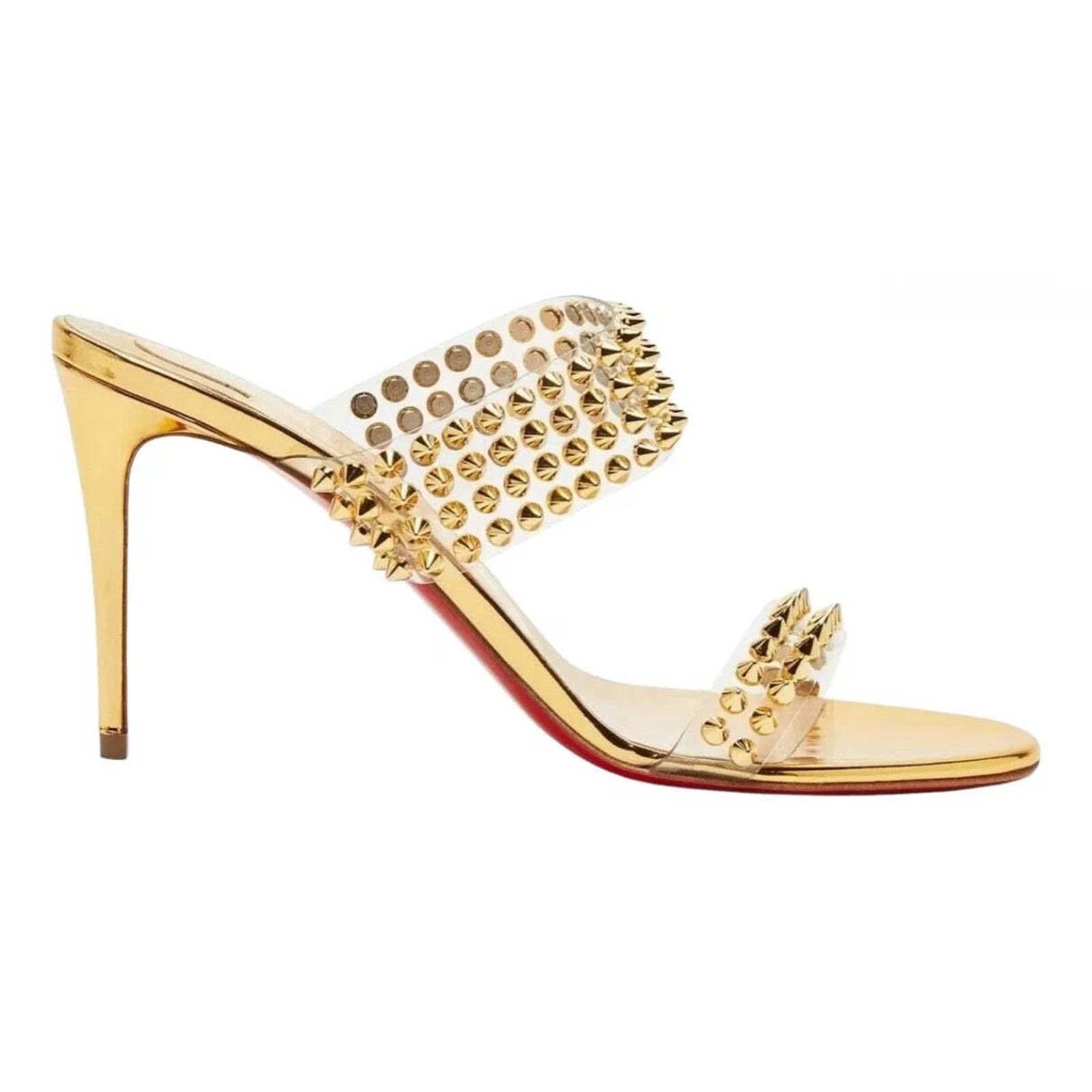 Christian Louboutin Spikes Only 85 Gold PVC Slide Mule Open Sandal Heel Pump 36 Size US 6 / IT 36 - 6 Thumbnail