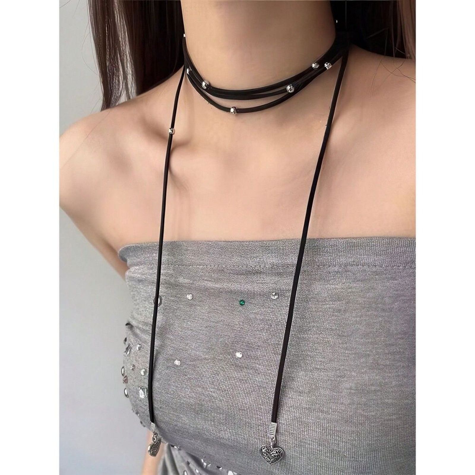 Other Black Faux Suede Wrap Choker Necklace with Silver Charms Size ONE SIZE - 1 Preview