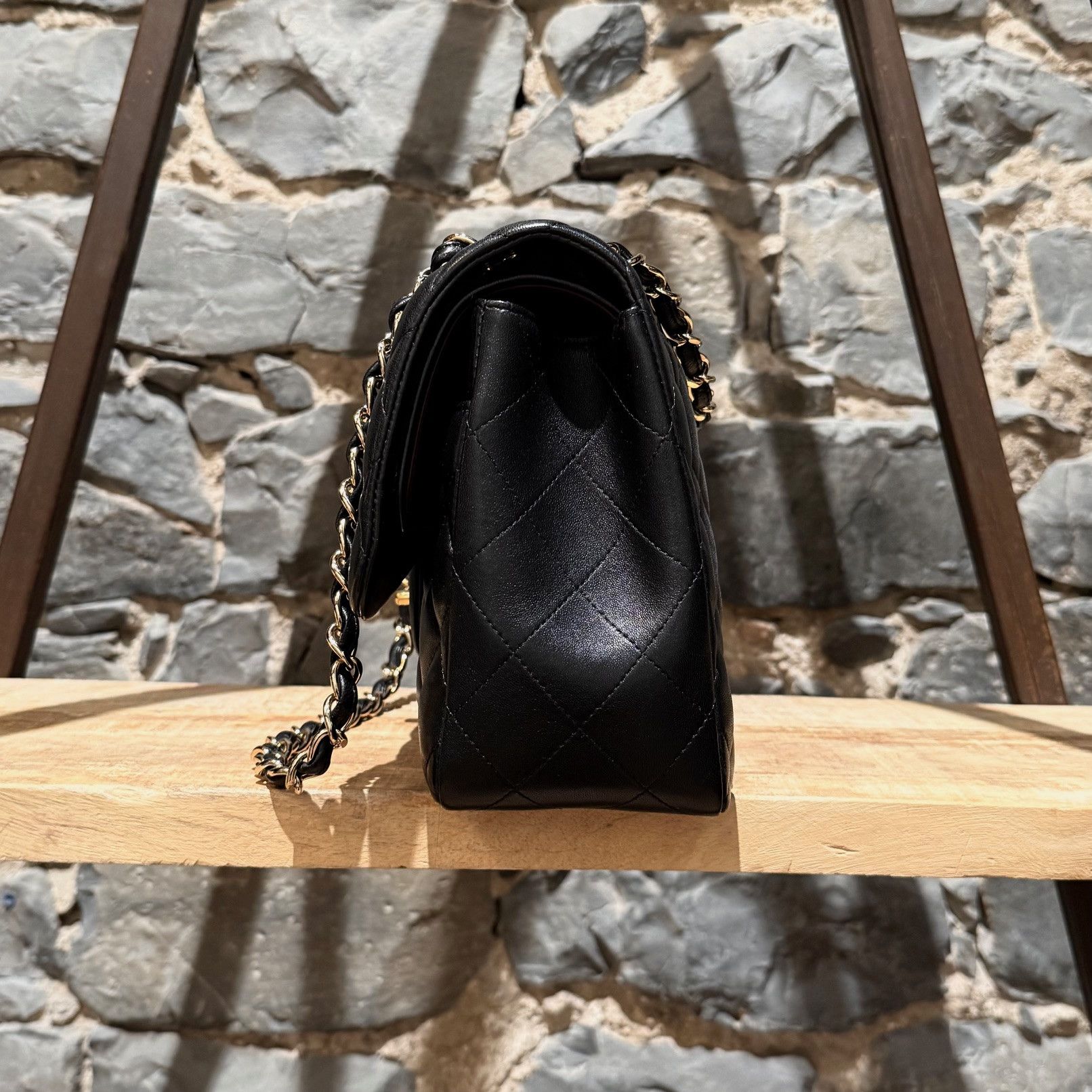 Chanel Black Lambskin GHW Jumbo Classic Double Flap Bag