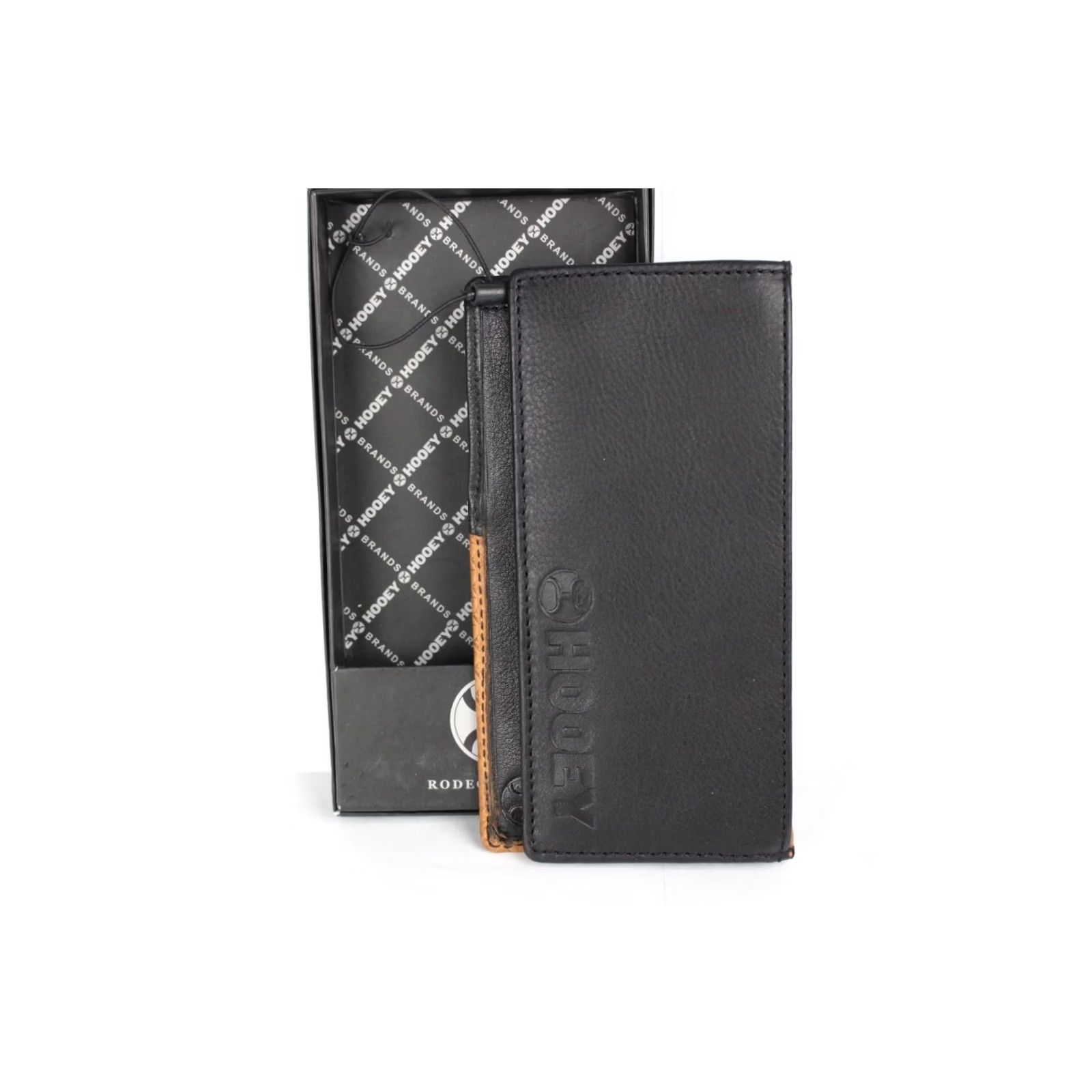 Vintage VINTAGE Hooey Wallet Men’s Hands Up Basket Weave Rodeo Leather Brown Black Logo Rivet Geometric Aztec Southwest Bifold Credit Card Checkbook Size ONE SIZE - 2 Thumbnail