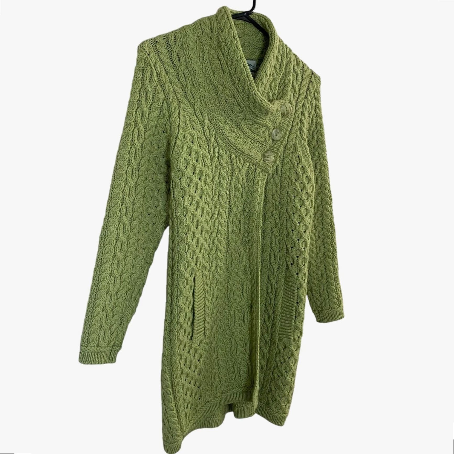 Vintage VINTAGE Aran Crafts Merino Wool Cable-Knit Cardigan Sweater Womens XXS Green Button-Collar Bohemian Classic Size XXS / US 00 / IT 34 - 3 Thumbnail