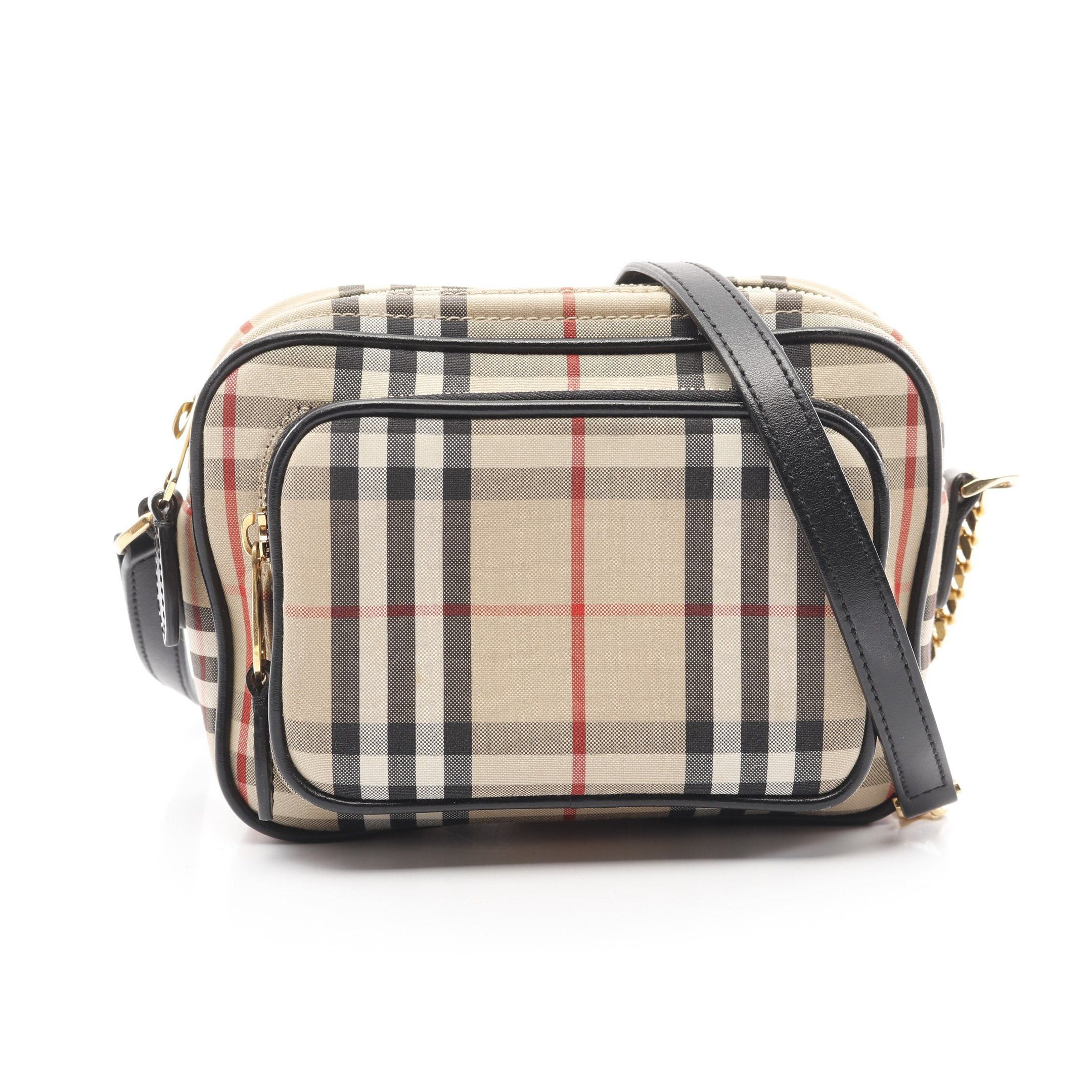 Burberry Burberry Check Camera Bag Shoulder Canvas Leather Beige Black Red Size ONE SIZE - 1 Thumbnail