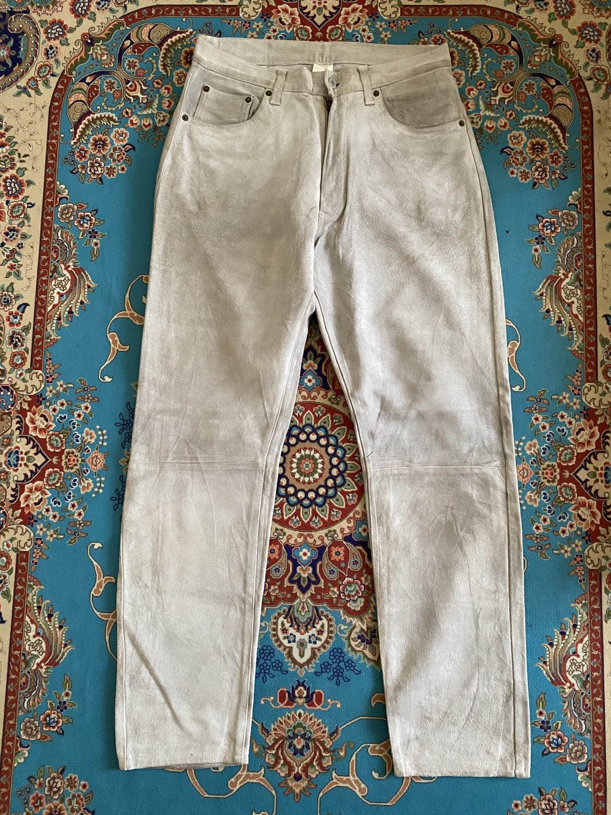 GOODENOUGH × Hiroshi Fujiwara × Japanese Brand Vintage 90s Good Enough Cowhide Suede Leather Pant Size US 30 / EU 46 - 2 Thumbnail