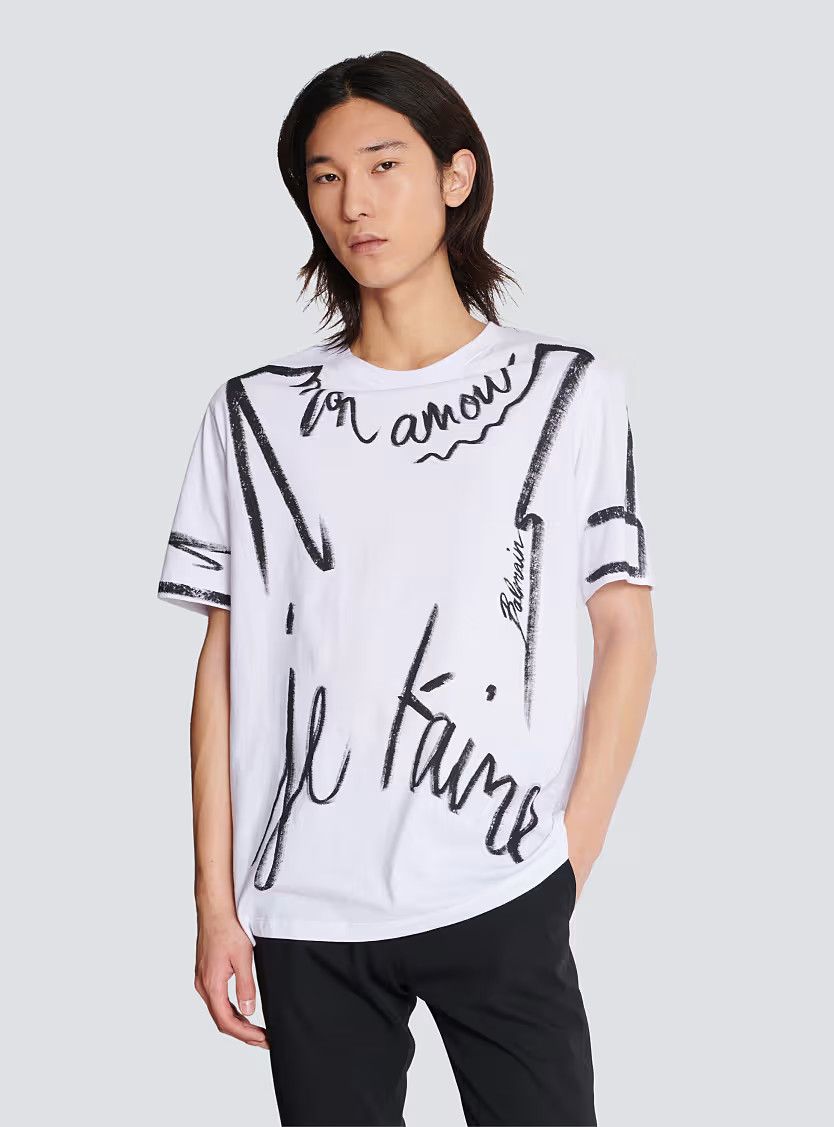 Balmain o1s1wg110126 T-Shirt Love Letter Print in White Size US M / EU 48-50 / 2 - 5 Thumbnail