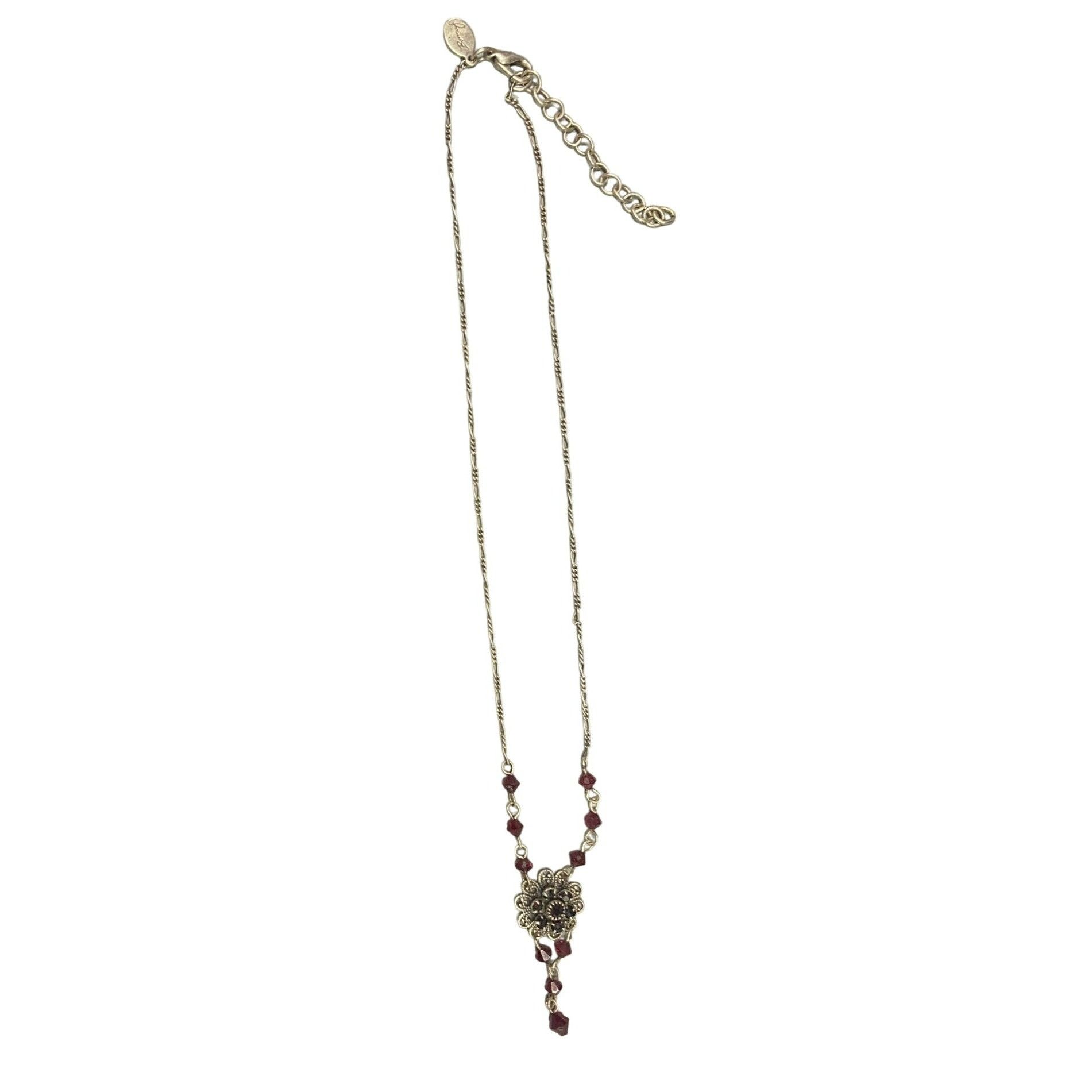 Other Vintage Signed Bonnie J Silver Tone & Red Beaded Floral Pend Size ONE SIZE - 3 Thumbnail