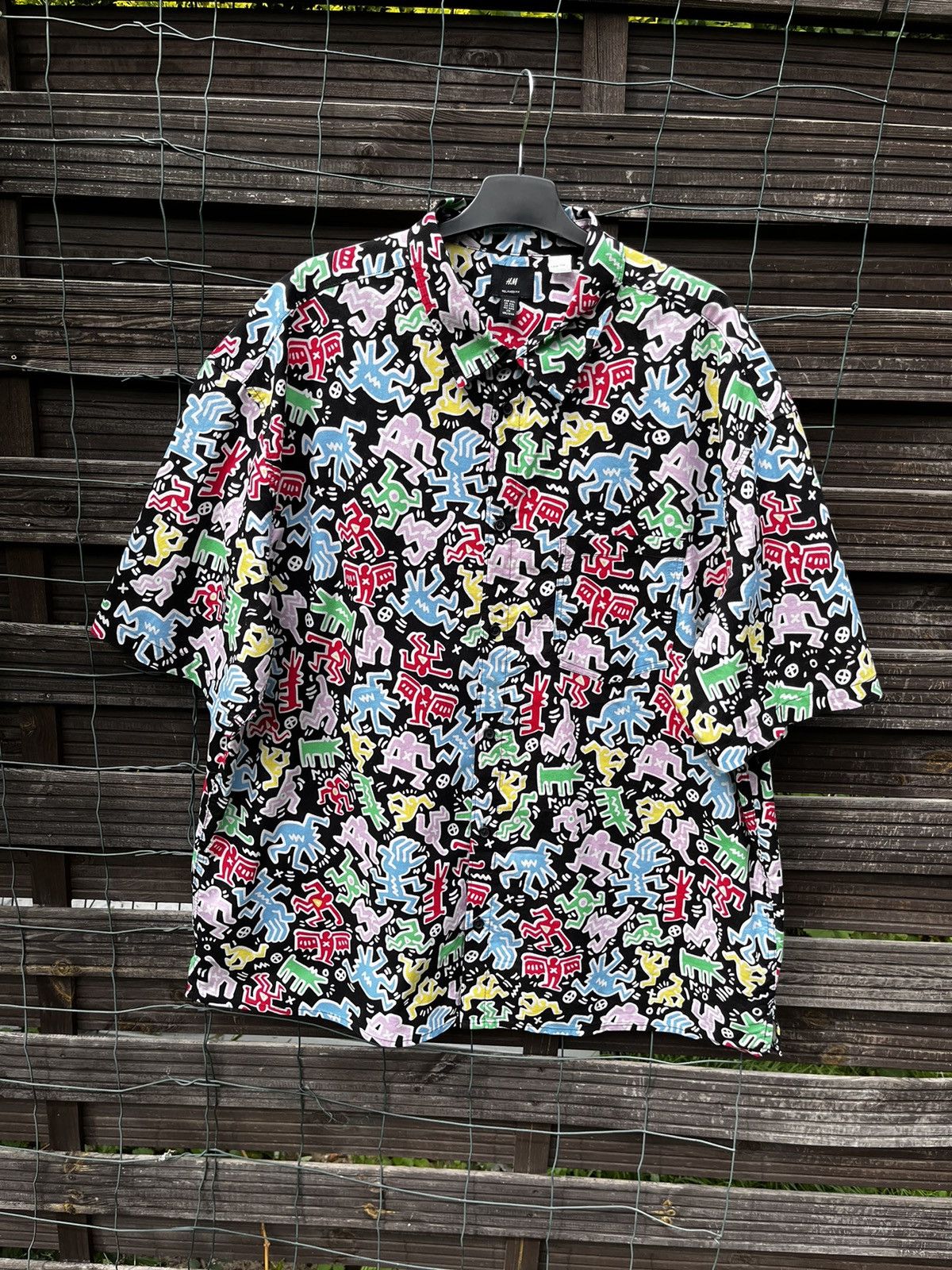 H&M × Keith Haring 🔴 Keith Haring H&M Grail Overprinted Button Up Shirt Y2K Size US XXL / EU 58 / 5 - 1 Thumbnail