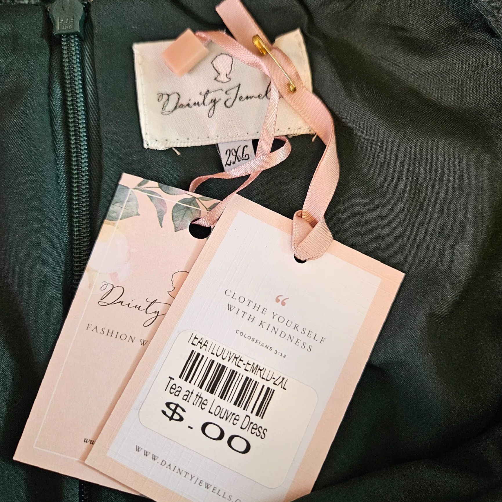Vintage Dainty Jewells Womens Tea At The Louvre Tweed Dress 2XL Emerald Green Midi A-Line Long Sleeve Zip Adult Womens Size XXL / US 16-18 / IT 52-54 - 5 Thumbnail