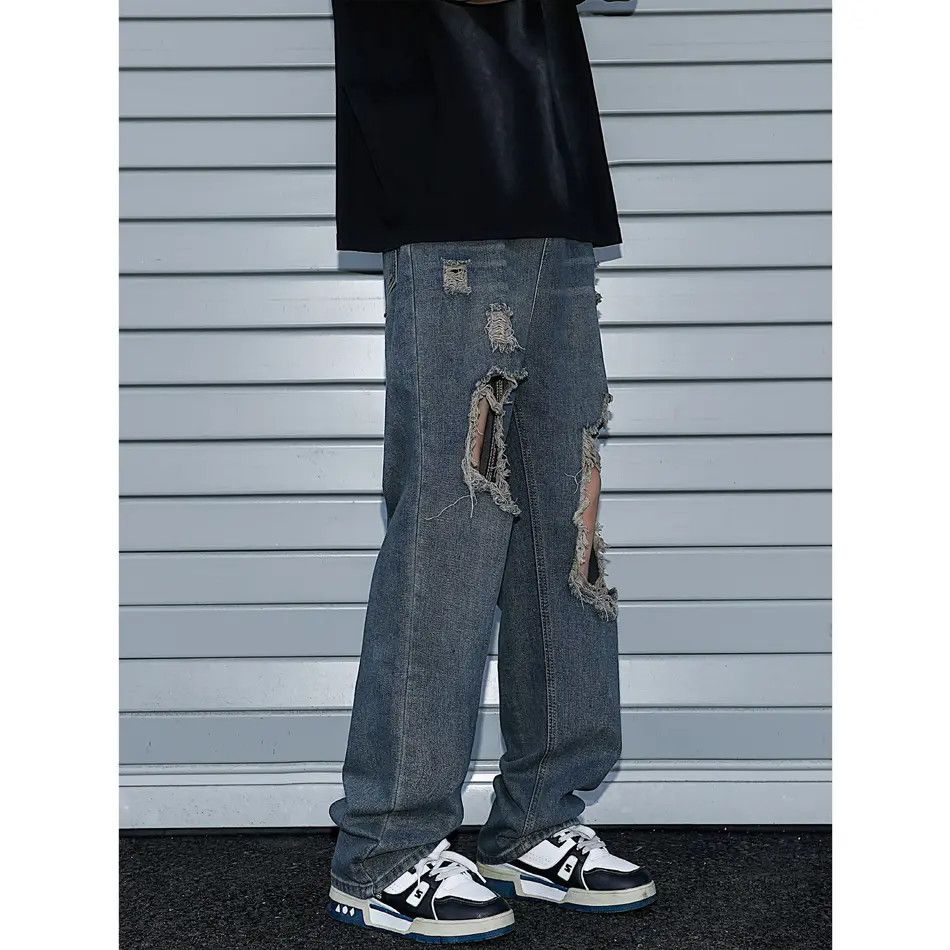 Japanese Brand × Jean Retro loose high street straight leg ripped jeans Size US 32 / EU 48 - 2 Thumbnail