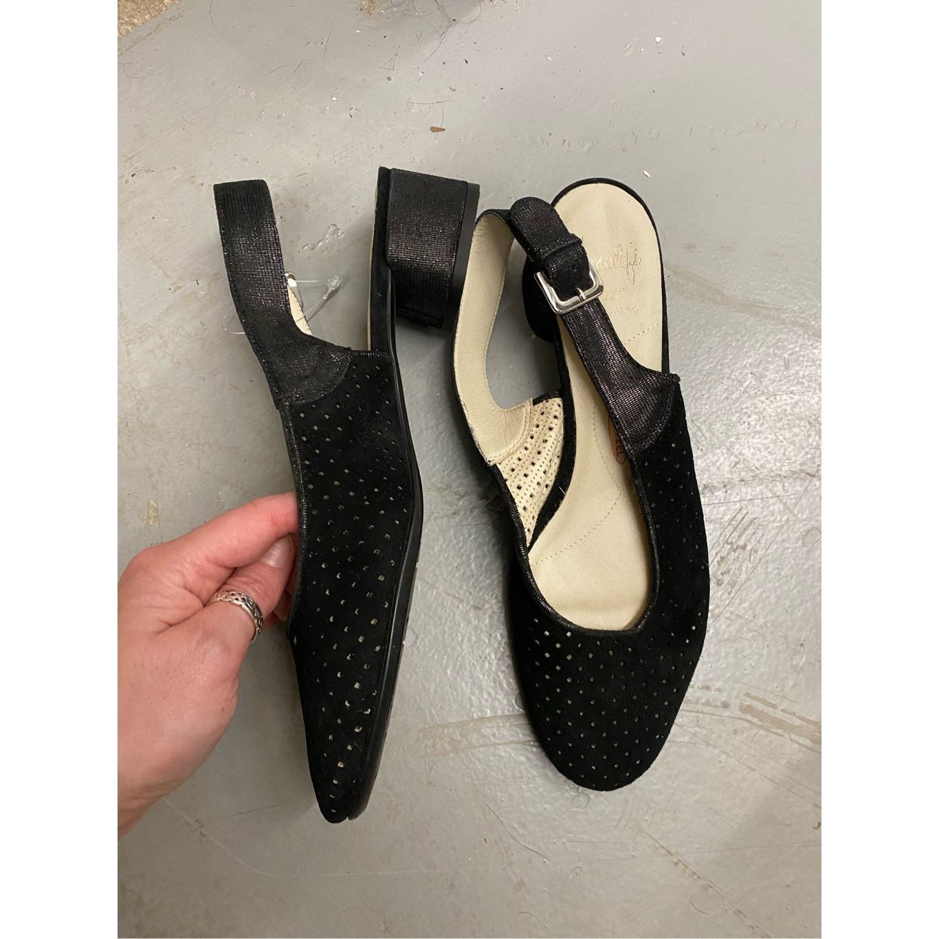 Norma Kamali Amalfi by Rangoni NWOT Black Perforated Slingback Block Heels, Size 9.5, MP $165 Size US 9.5 / IT 39.5 - 12 Thumbnail