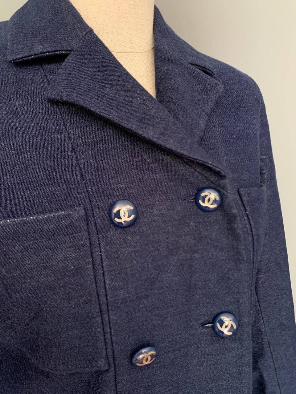 Chanel Chanel Jacket Coat CC Women Double Breasted Logo Blue Sz:36 Size S / US 4 / IT 40 - 5 Thumbnail
