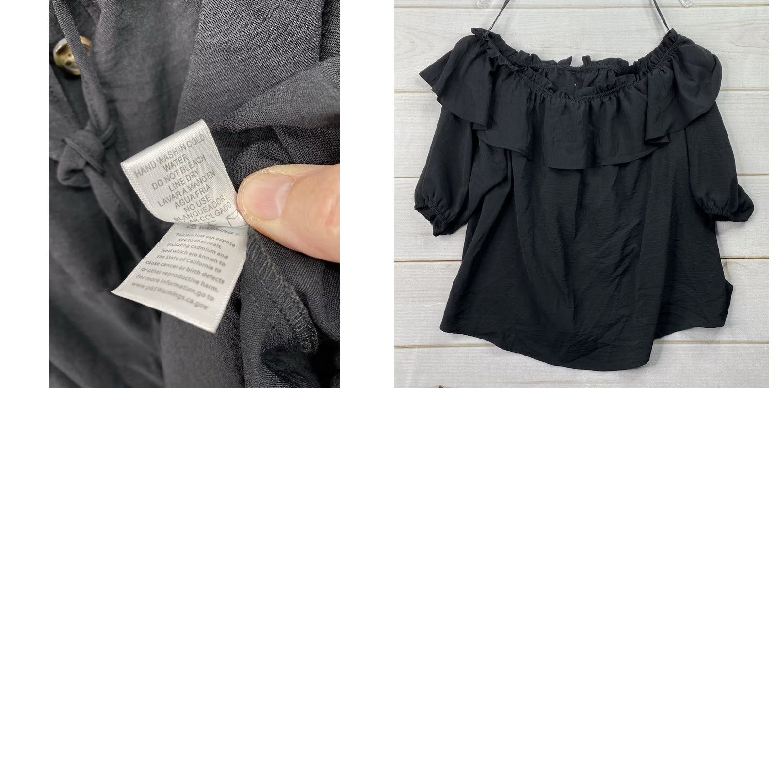 Vintage Julia by Love J Womens Blouse 2X Black Off Shoulder 1/2 Sleeve Ruffled Chiffon Casual Cute Hippie 90s Festival Party Womens Size XXL / US 16-18 / IT 52-54 - 8 Thumbnail