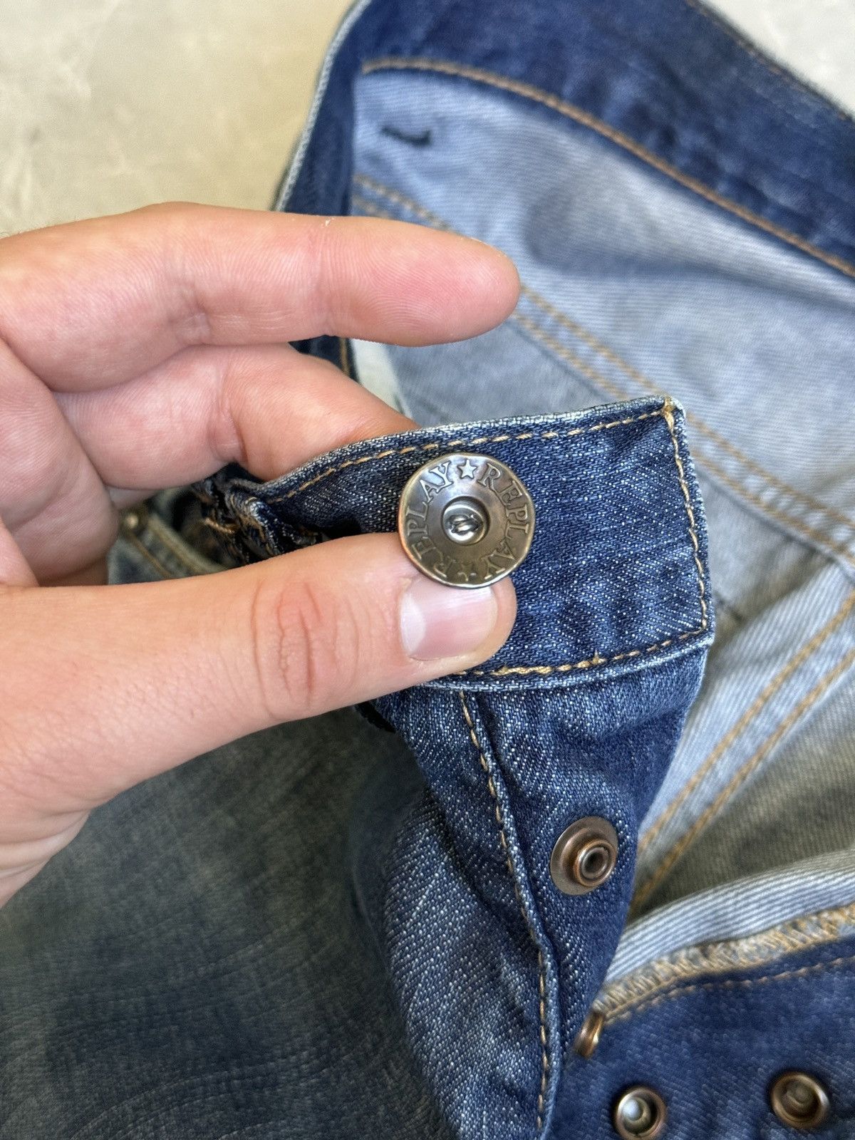 Replay VTG Y2k Replay Denim Leather Baggy Jeans Distressed if6was9 Size US 29 - 17 Thumbnail