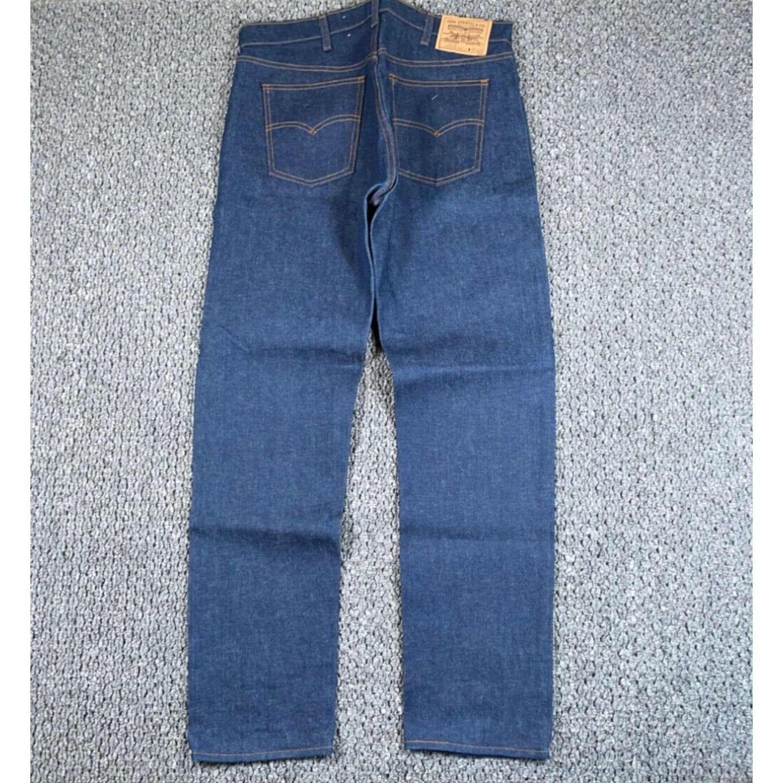 image of 70's Levi's 505 0217 Jeans Men's 36 X 33 Rigid Dark Denim Orange Tab (Unworn?) in White