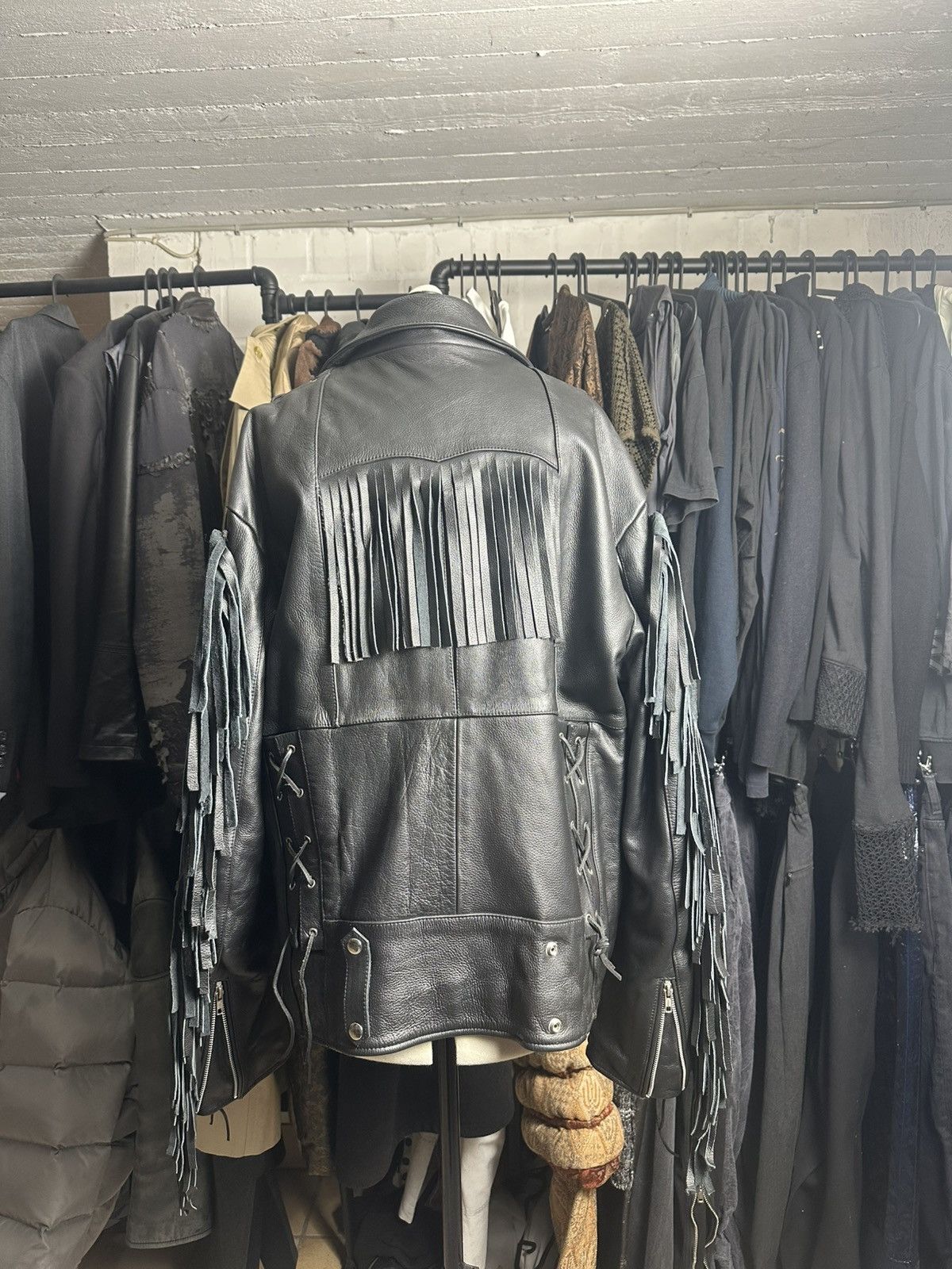 Other Leather Biker Jacket with fringes Size US XL / EU 56 / 4 - 3 Thumbnail