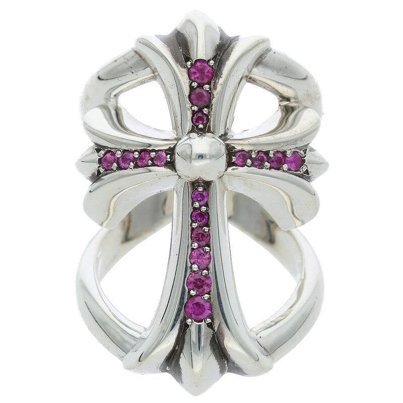 image of Chrome Hearts Infinity Sapphire Cross Ring - Size 10 in Silver, Men's