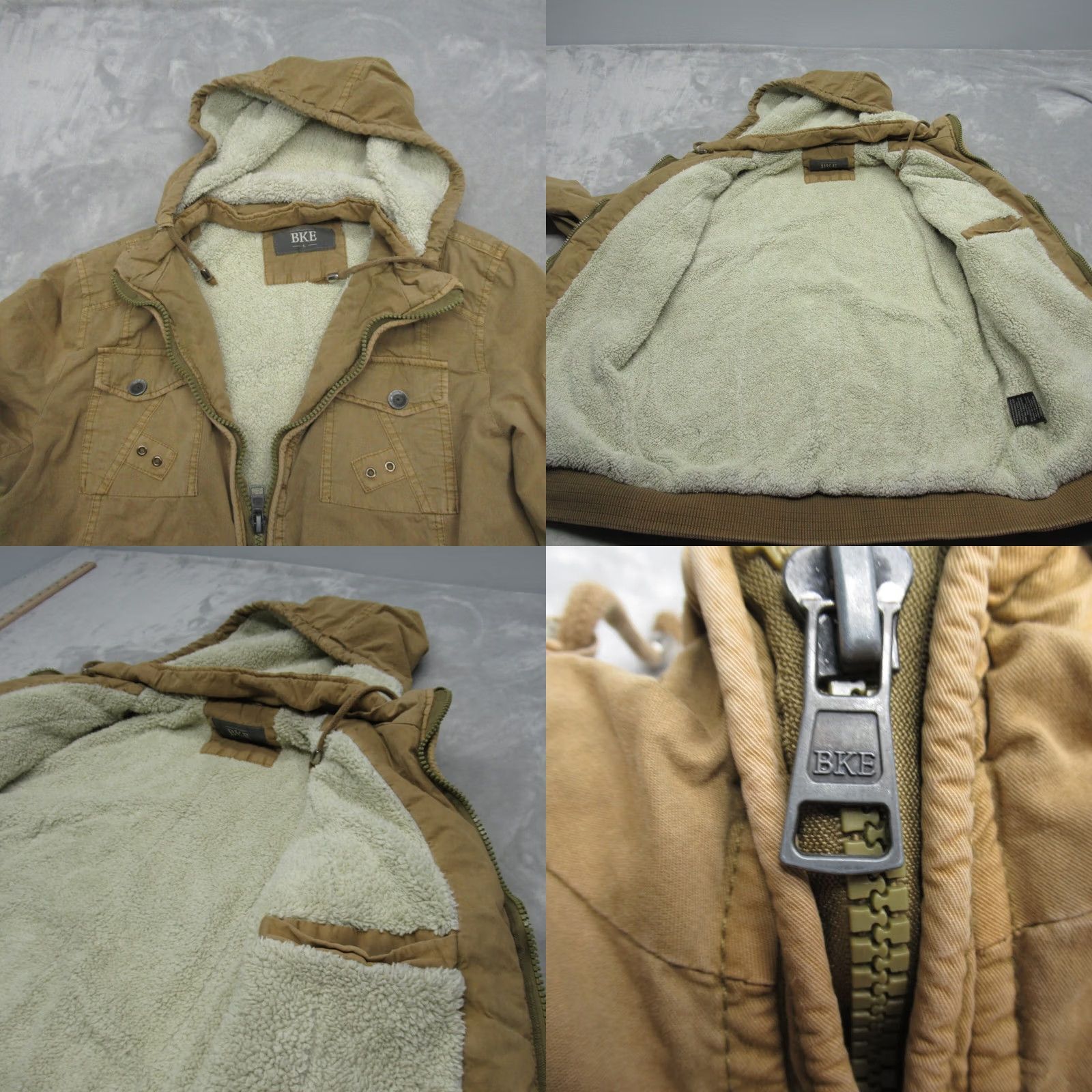 BKE BKE Jacket Mens Large Khaki Full Zip Hooded Sherpa Fleece Lined Pockets Canvas Cotton Utility Jacket Size US L / EU 52-54 / 3 - 8 Thumbnail