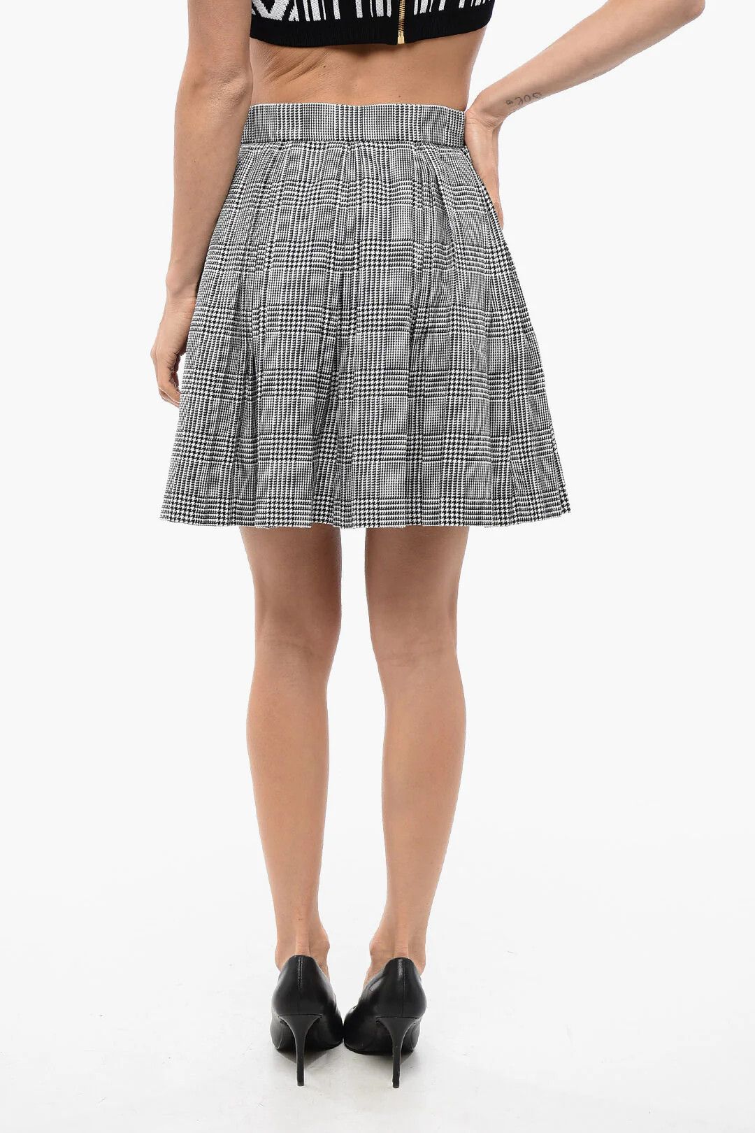 Balmain og1mm0326 Pleated Virgin Wool-Blend Mini Skirt White/Black Size 40" / US 18 - 2 Thumbnail